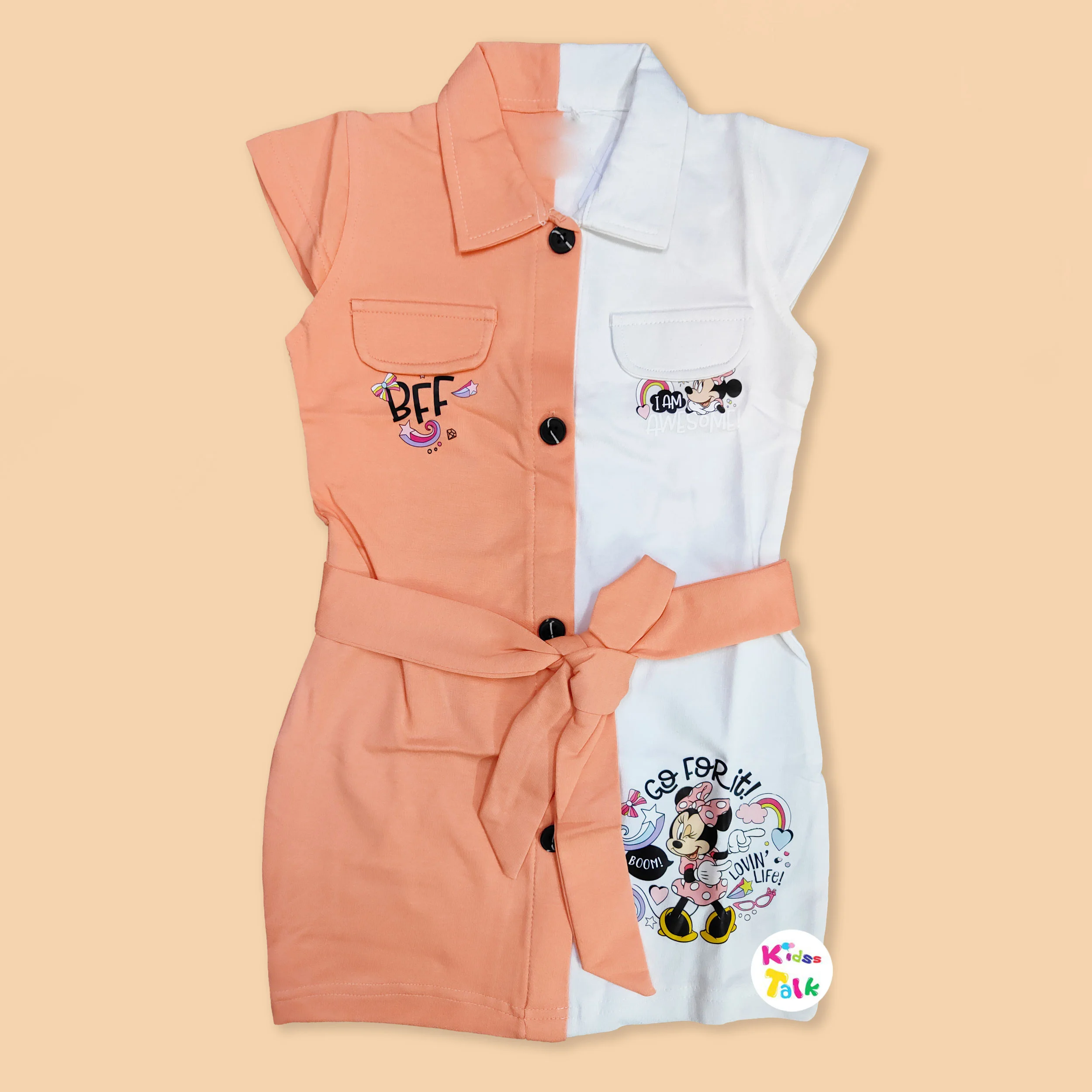 Cute Cotton Half Sleeve Printed Frock- Orange
