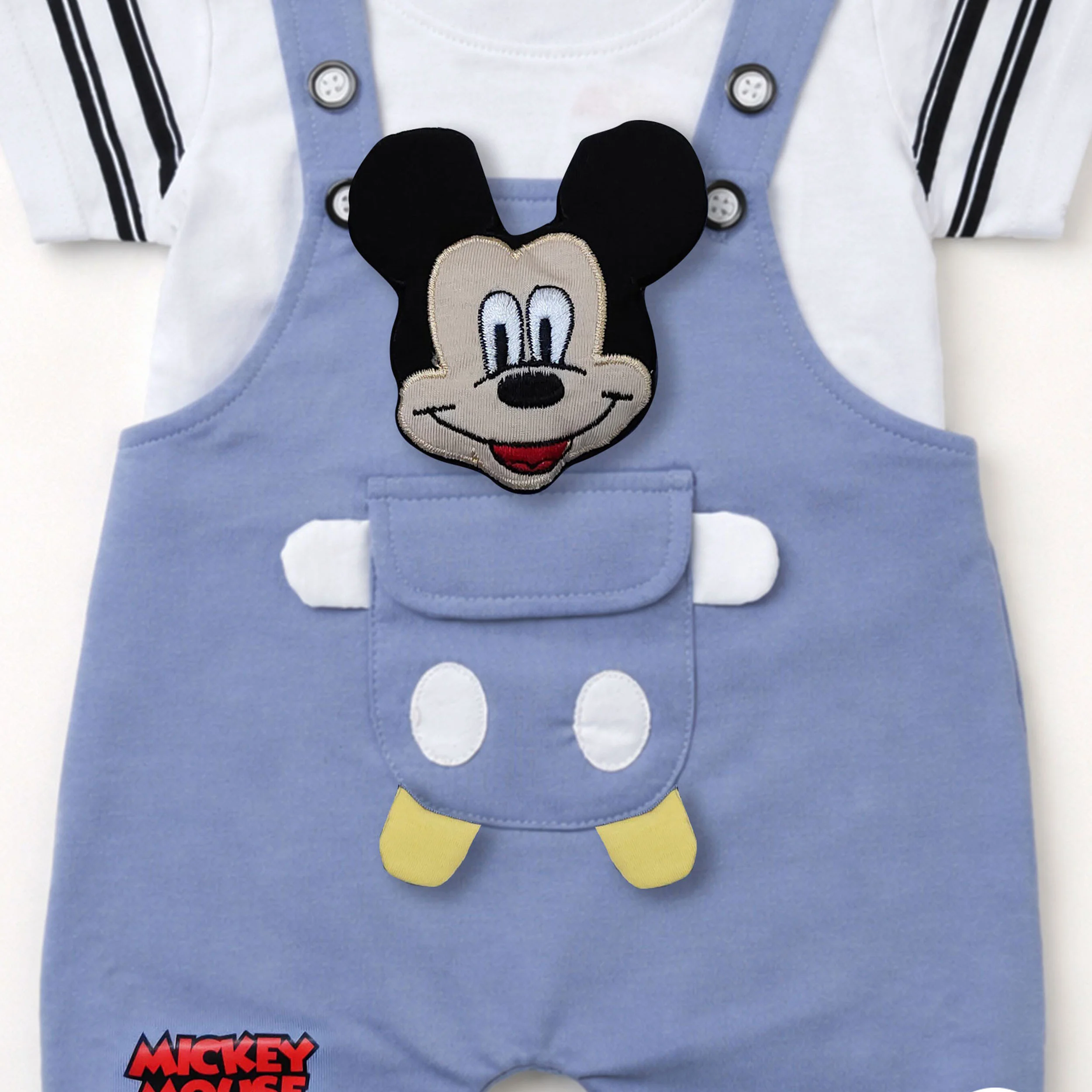 Cute Cotton Half Sleeve Printed Dungaree Set - Blue