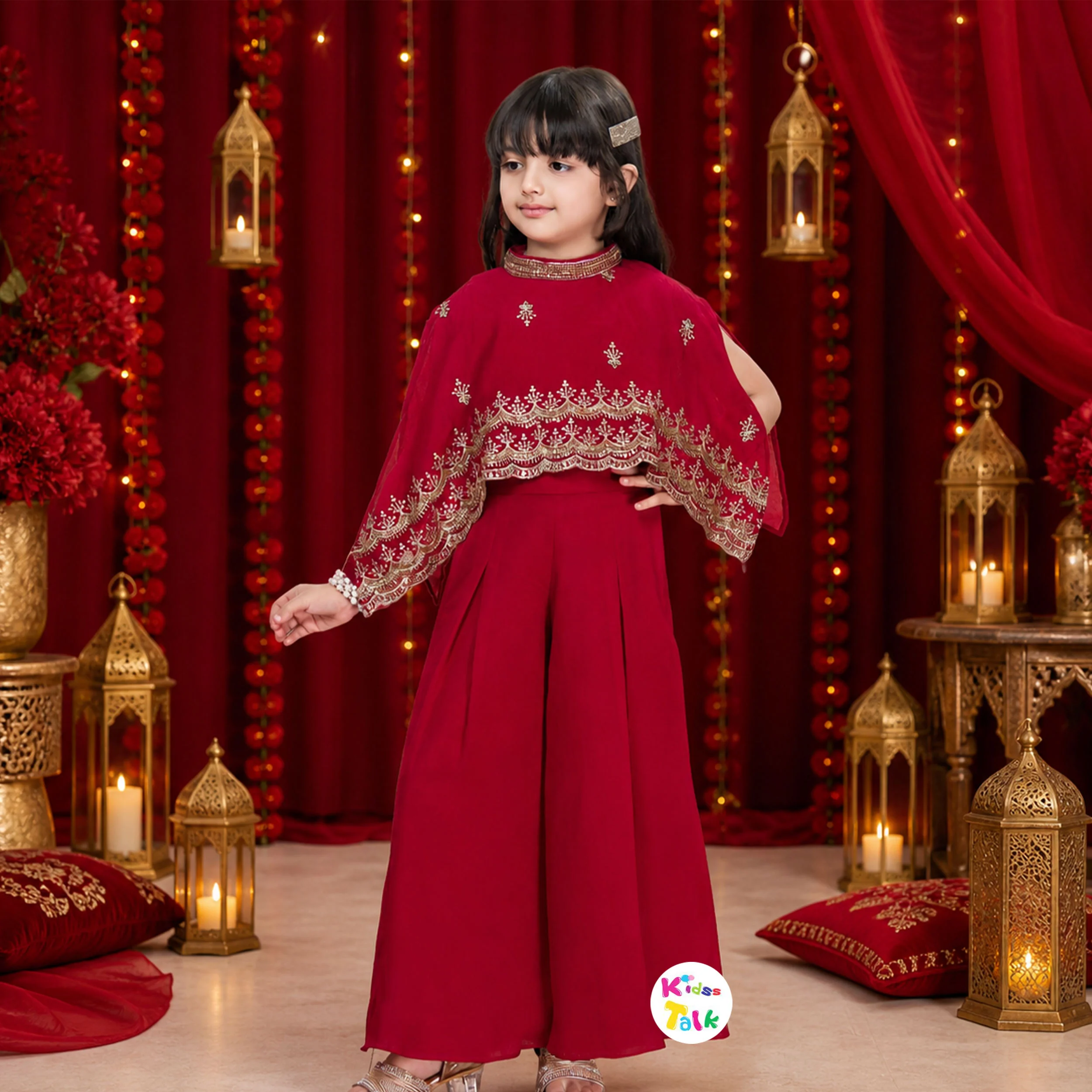 Georgette Sequins Worked Top With Gharara & Dupatta - Blue