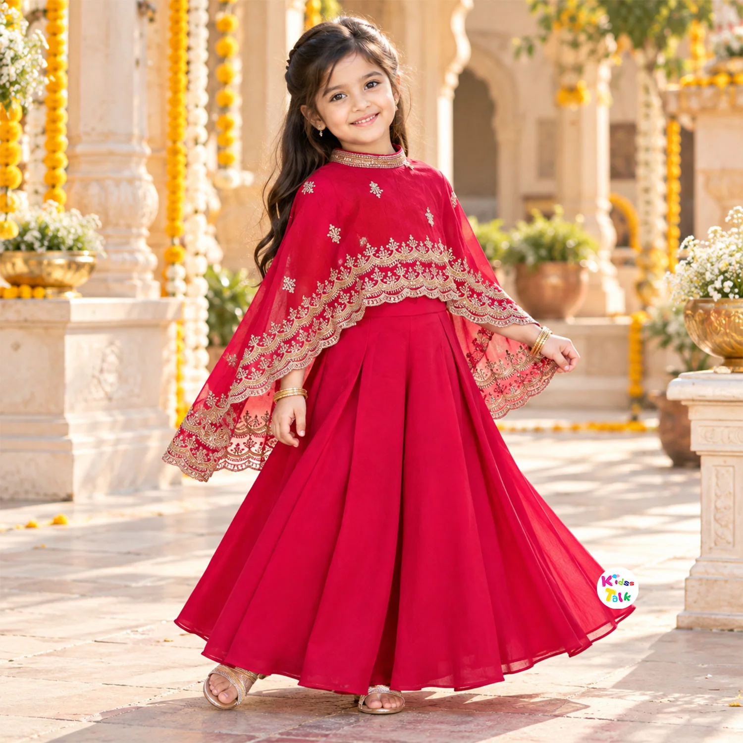 Georgette Sequins Worked Top With Gharara & Dupatta - Red
