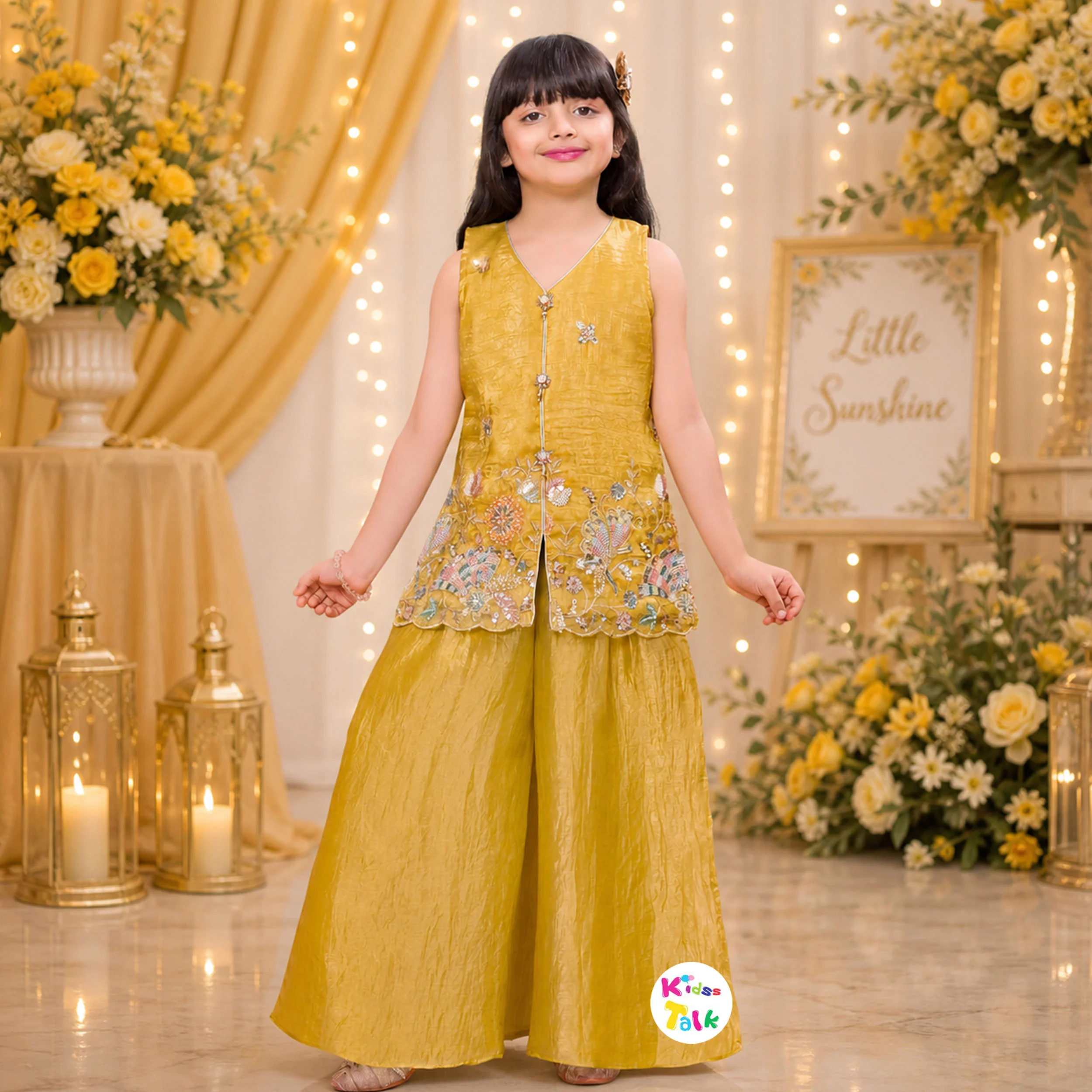Satin Sleeveless Stone Work Top & Gharara - Lavender