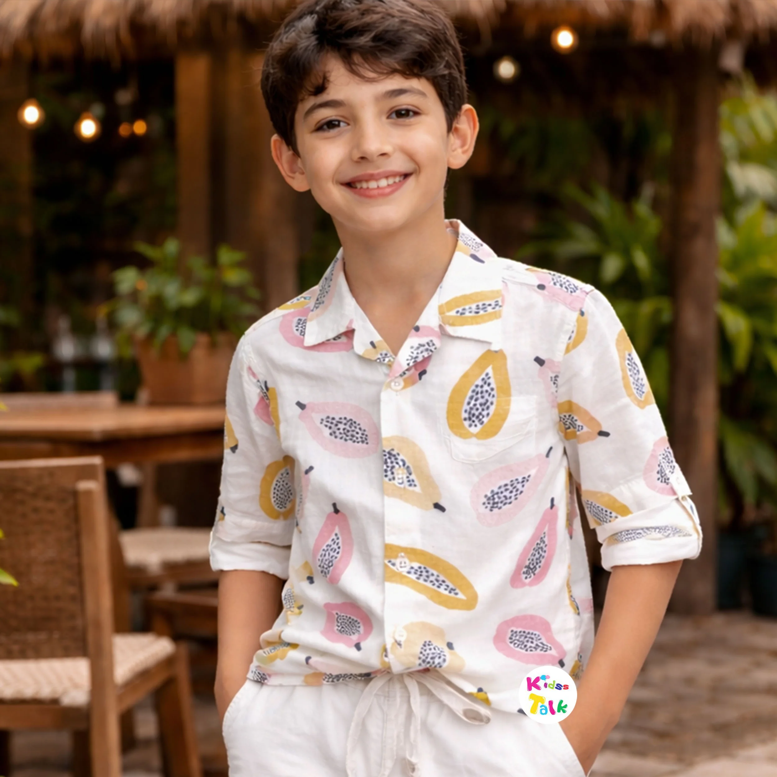 Cotton Full Sleeve Shirt With Cute Print - White