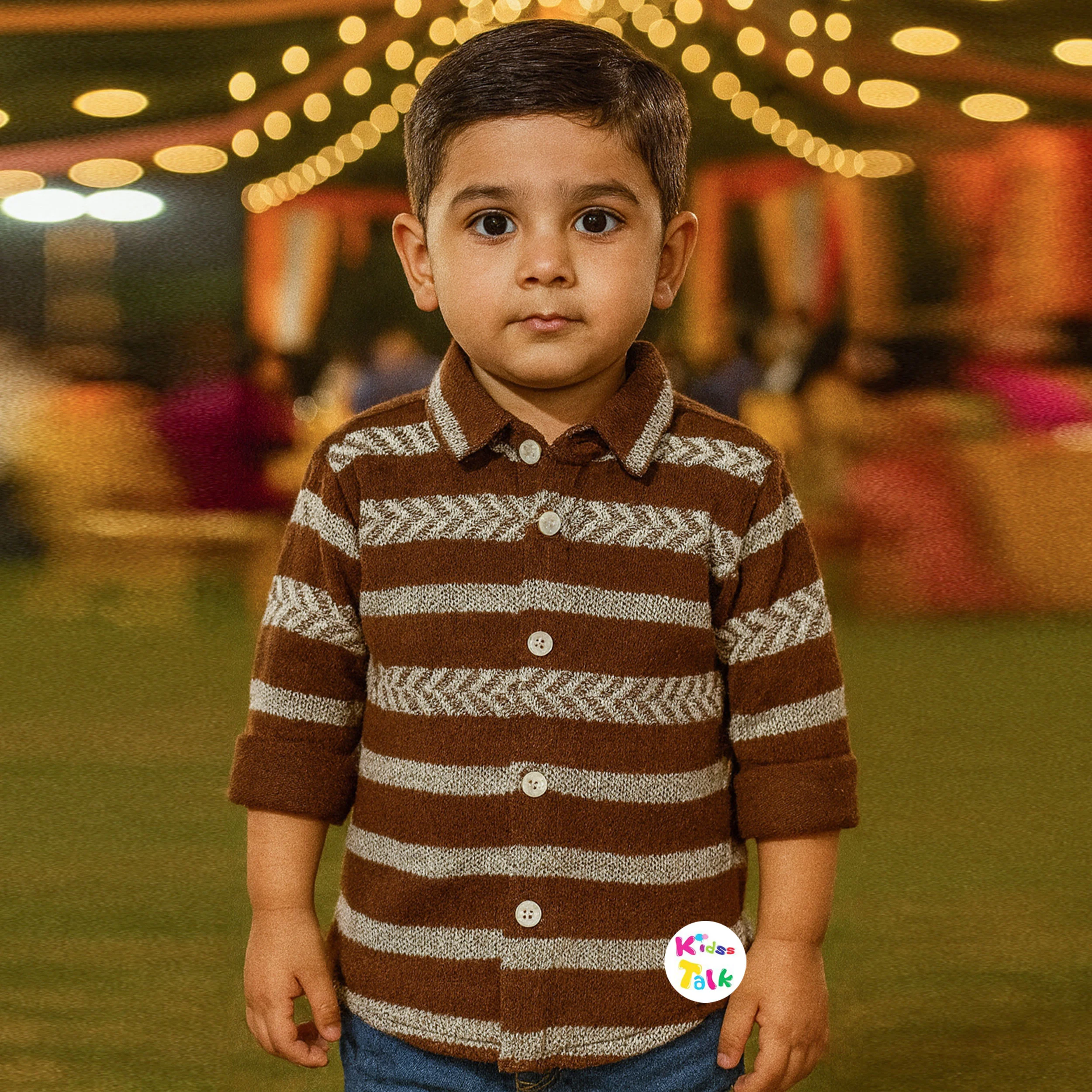 Cotton Knitted Full Sleeve Printed Shirt - Brown