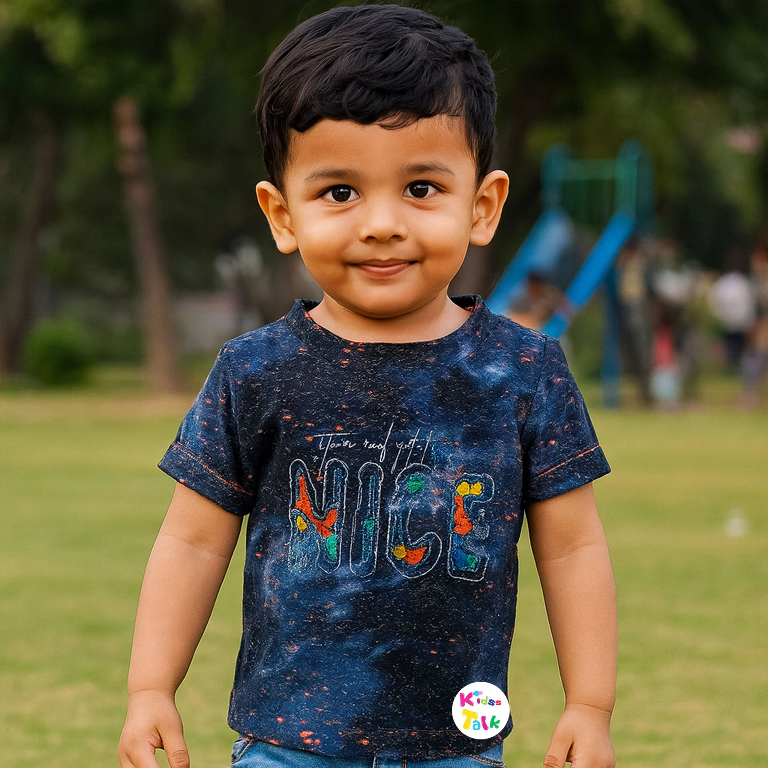 Cotton Knitted Half Sleeve T-shirt With Cute Printed - Blue