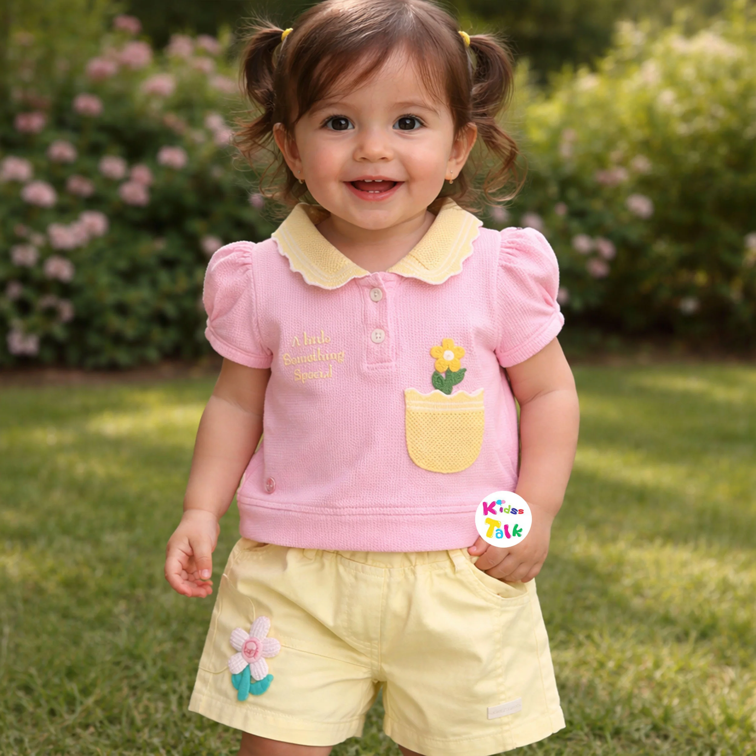 Cotton Half Sleeve Top With Cute Patch Work & Half Pant - Baby Pink