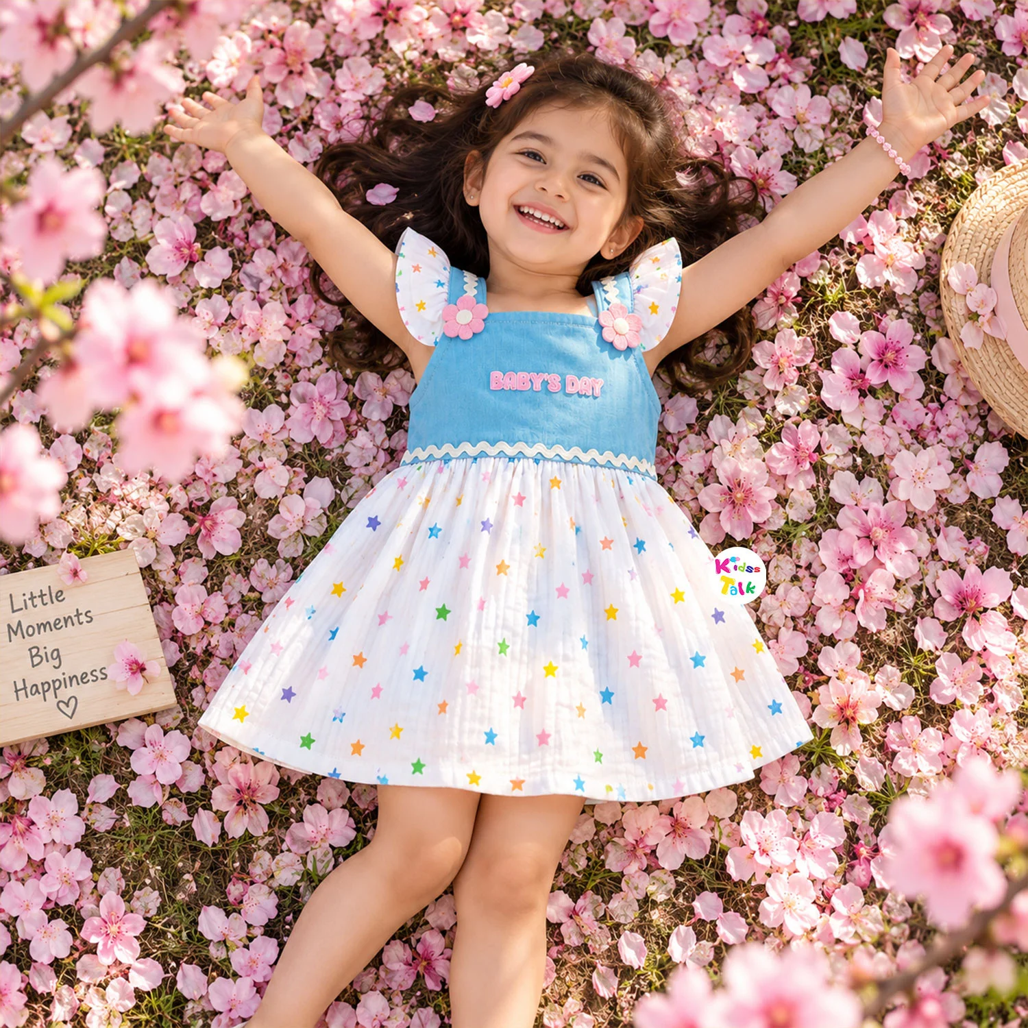 Cotton Shoulder Strap Frock Girls - Ice Blue