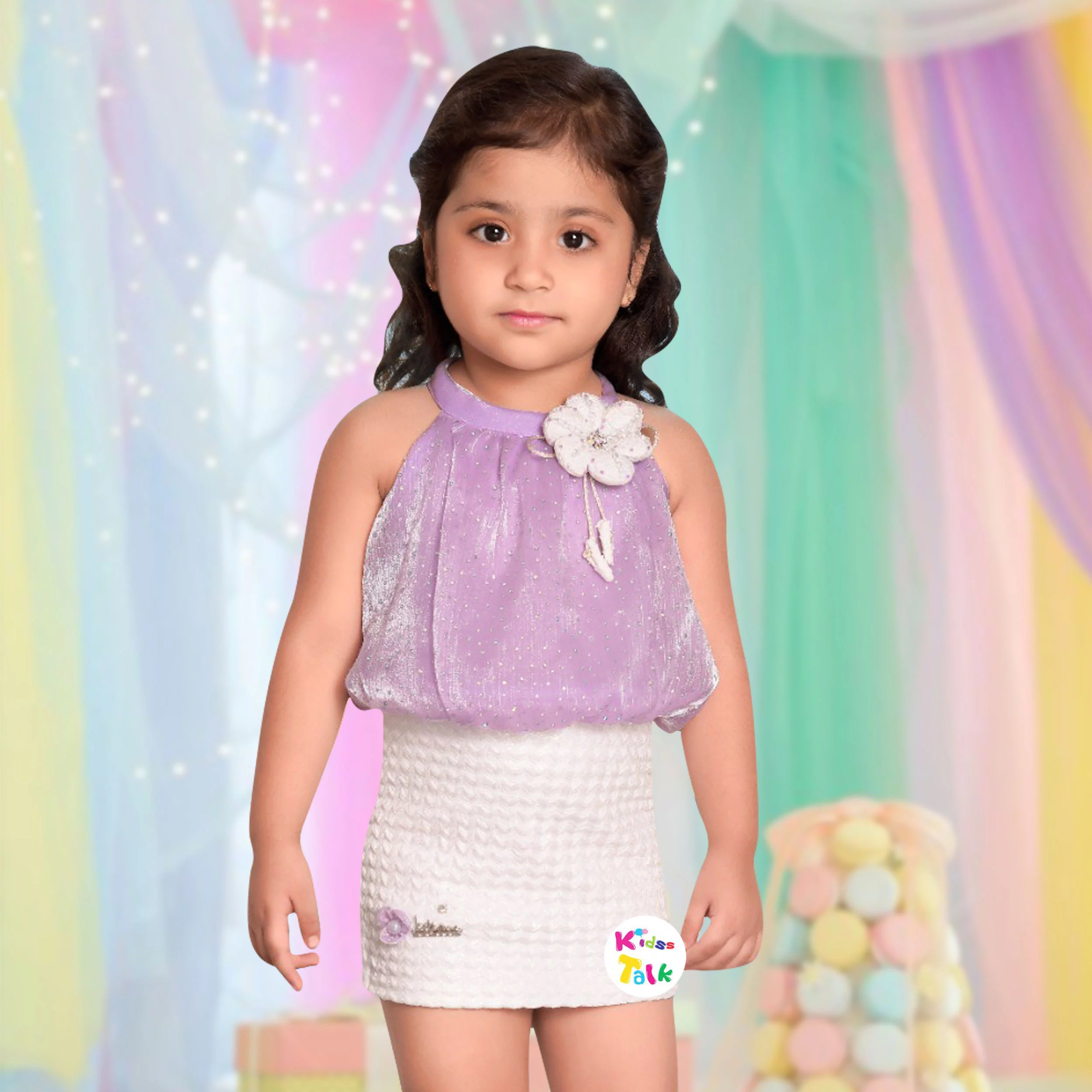 Shimmer Sleeveless Party Frock With Stone Applique - Lavender