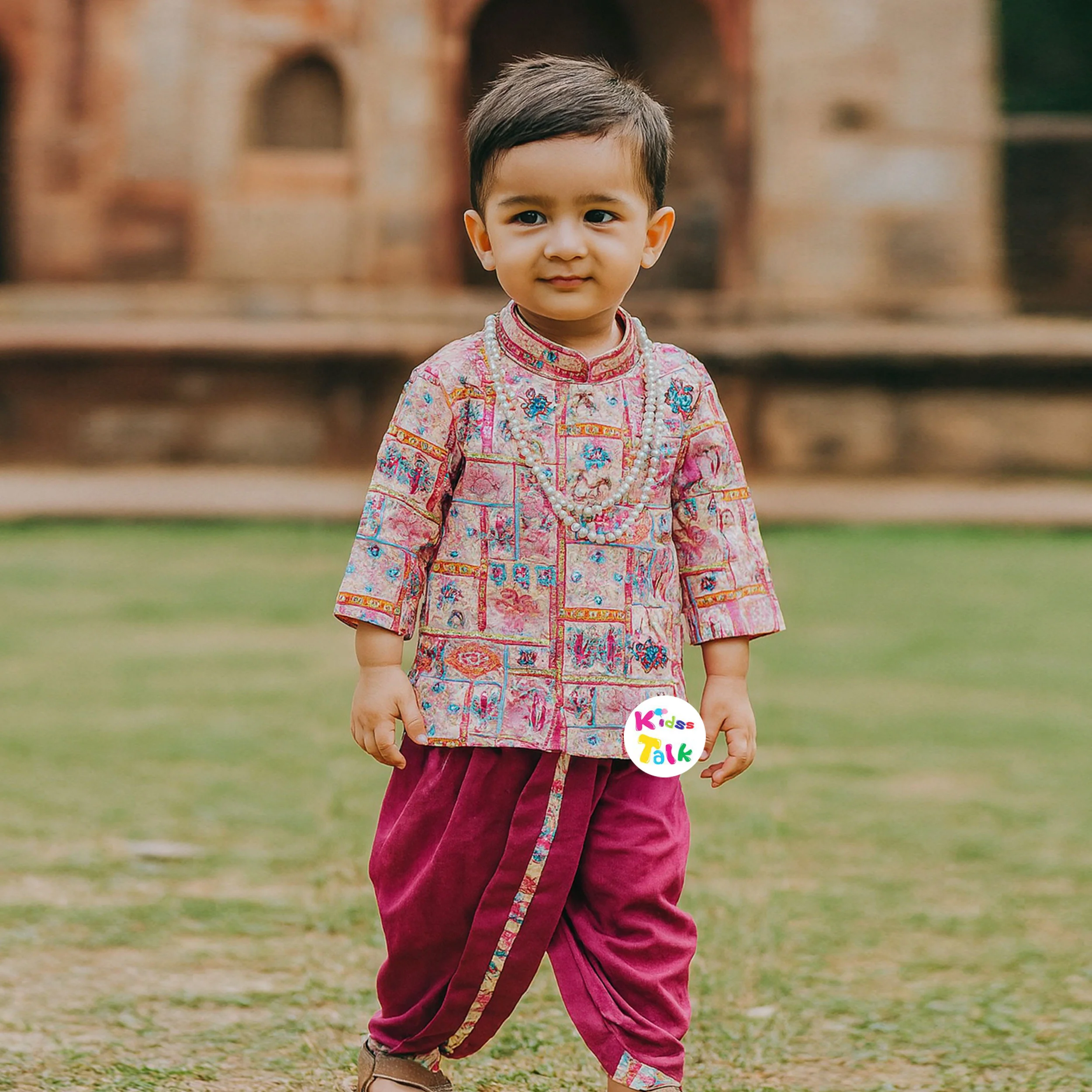 Royal Full Sleeve Kurta With Dhoti & Pyjama - Onion Pink