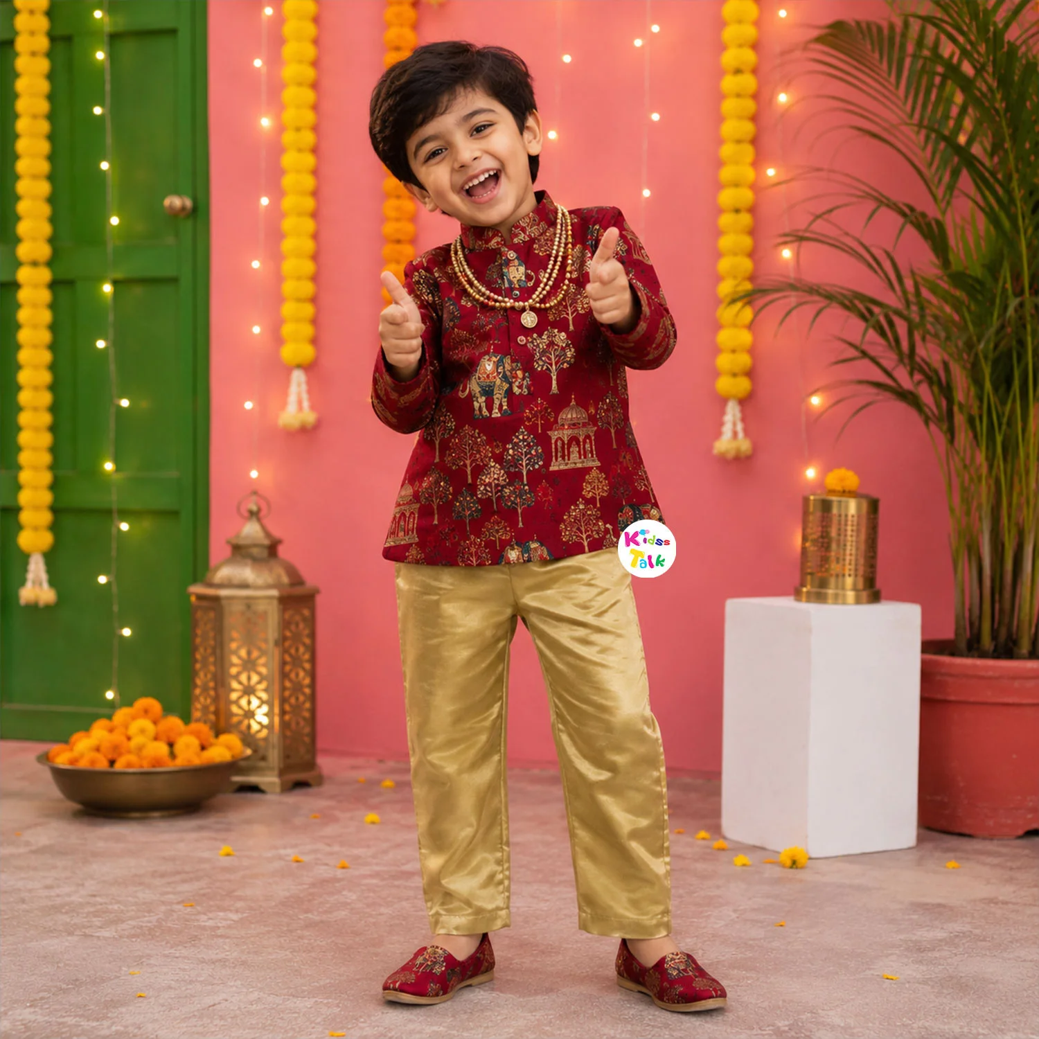 Royal Full Sleeveembroidered Kurta With Dhoti - Red
