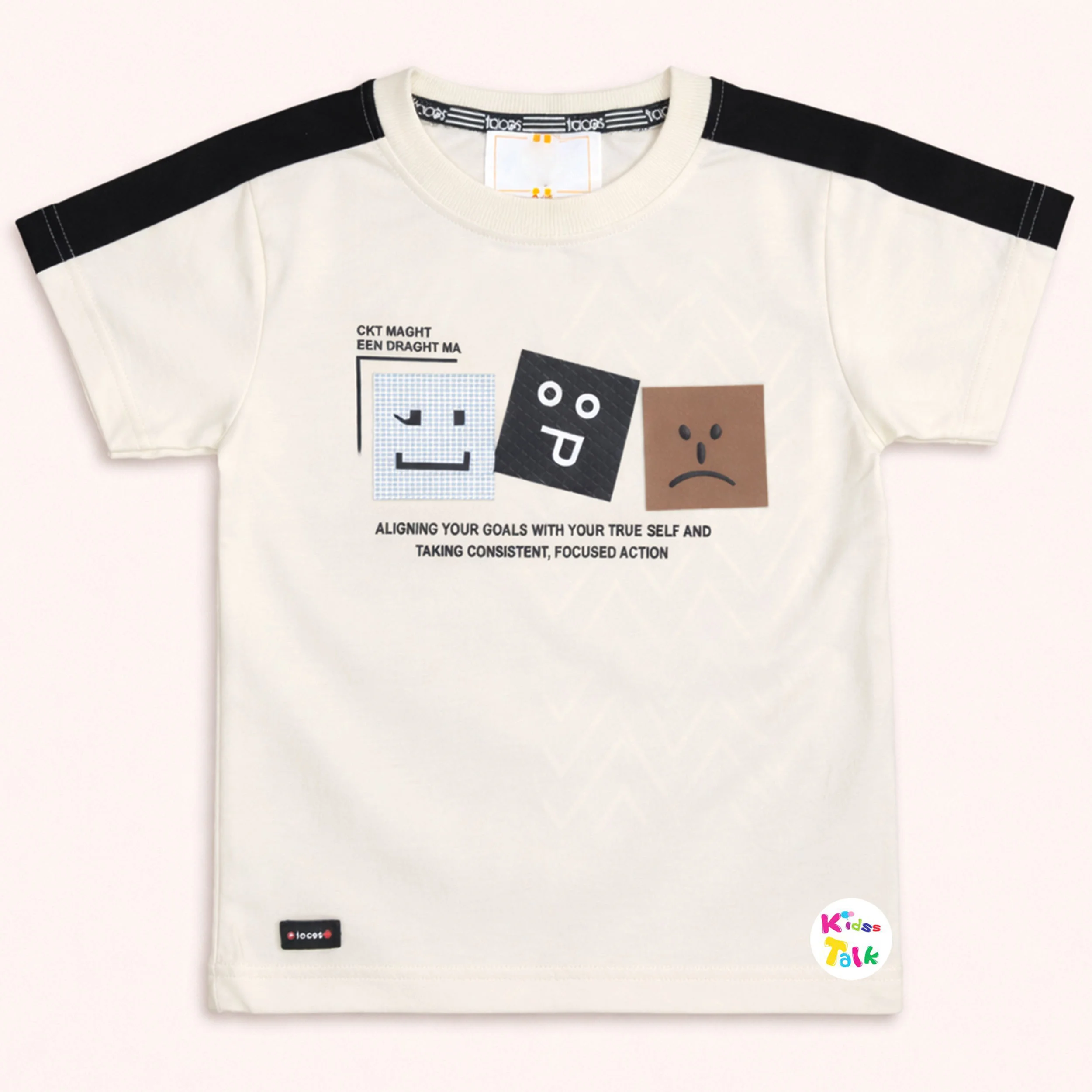 Cotton Knitted Half Sleeve T-shirt With Cute Print - Cream