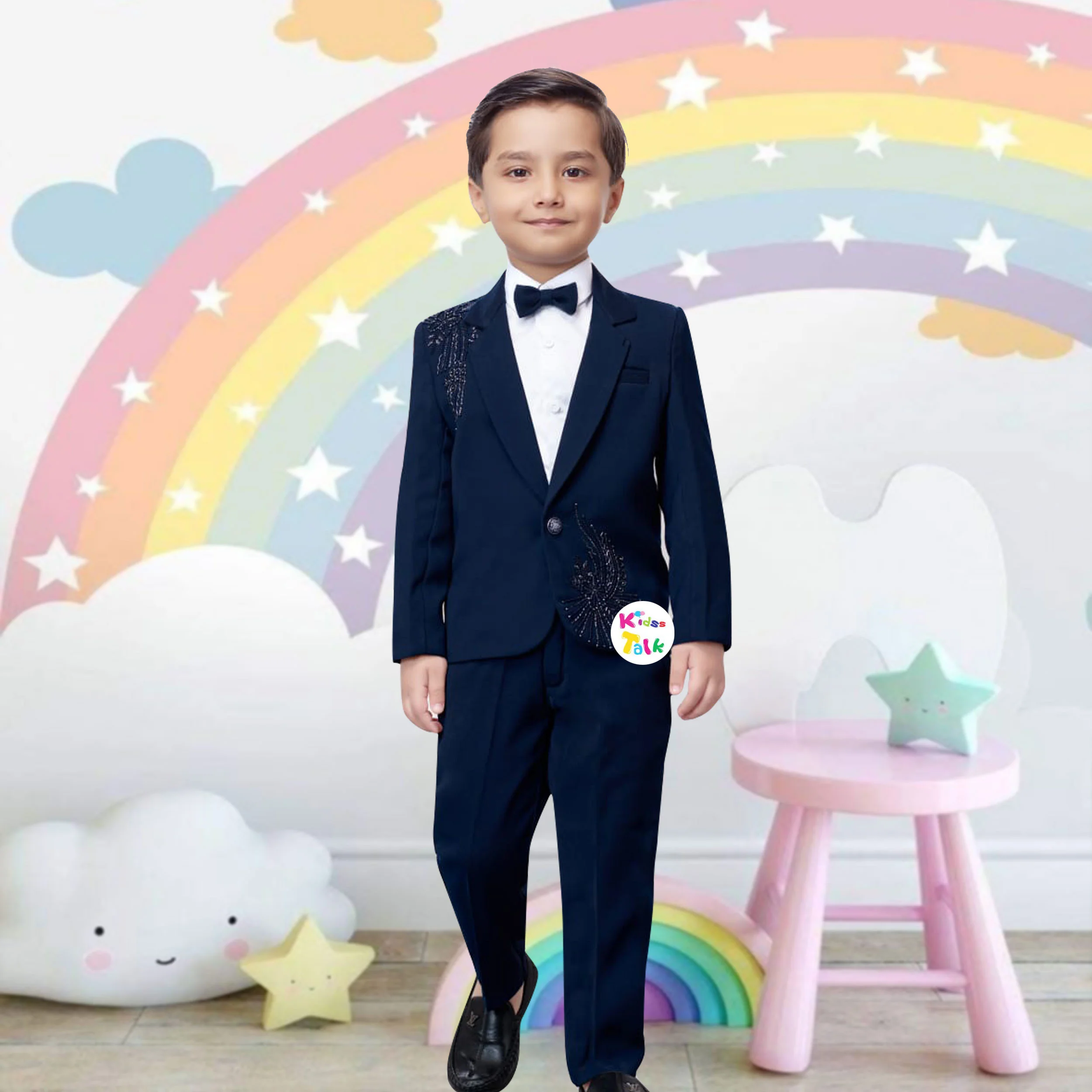 Royal Full Sleeve Coat With Shirt And Pant - Navy Blue