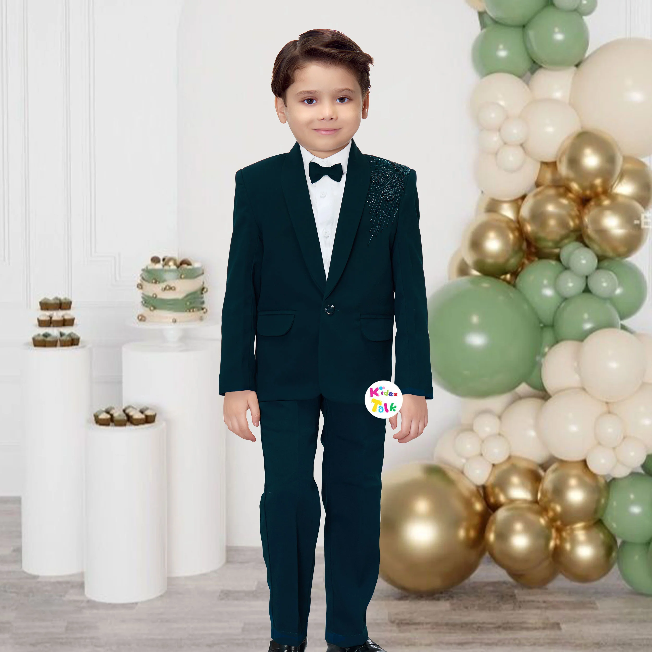 Royal Full Sleeve Coat With Shirt And Pant - Teal Blue