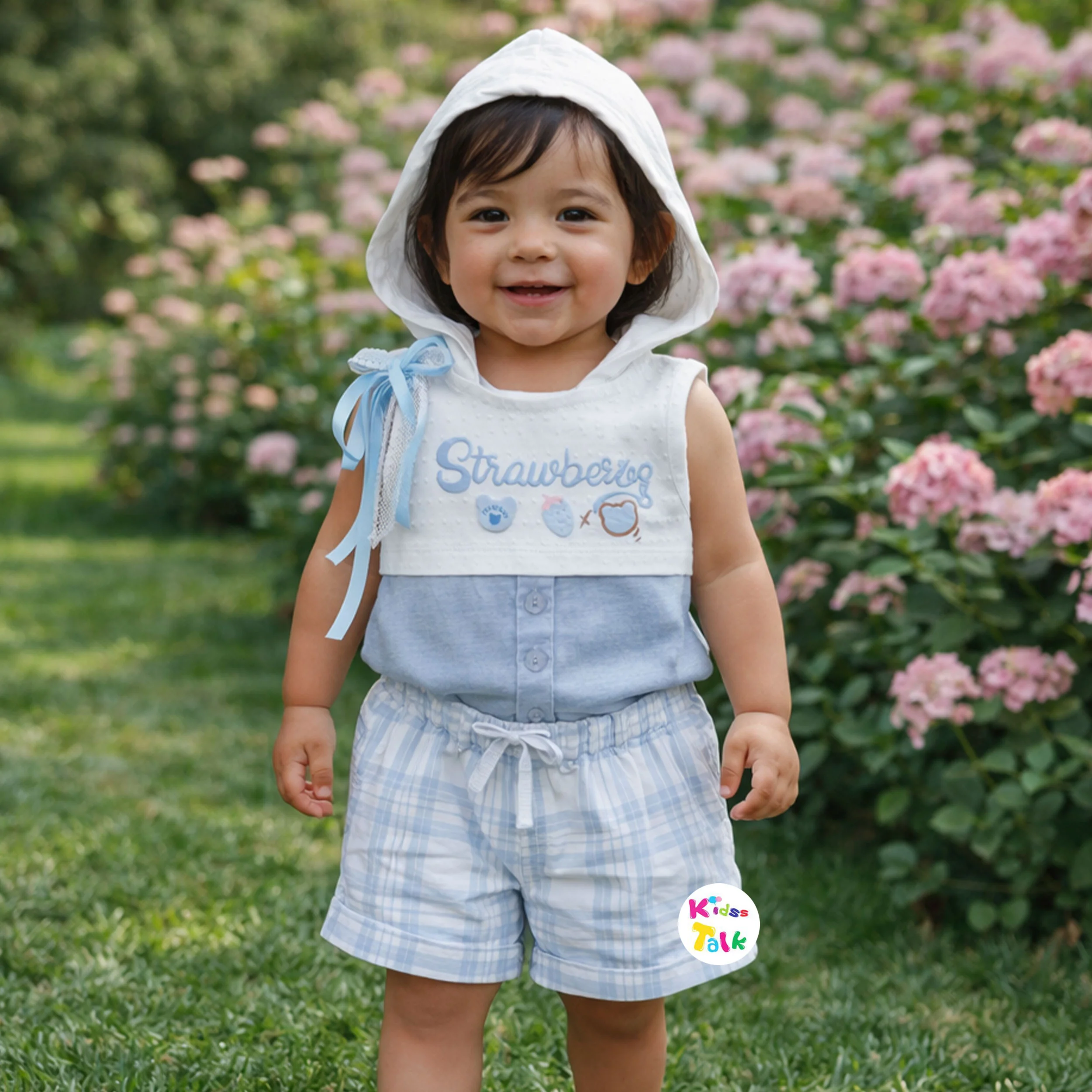 Cotton Sleeveless Printed Half Pant Set - Ice Blue