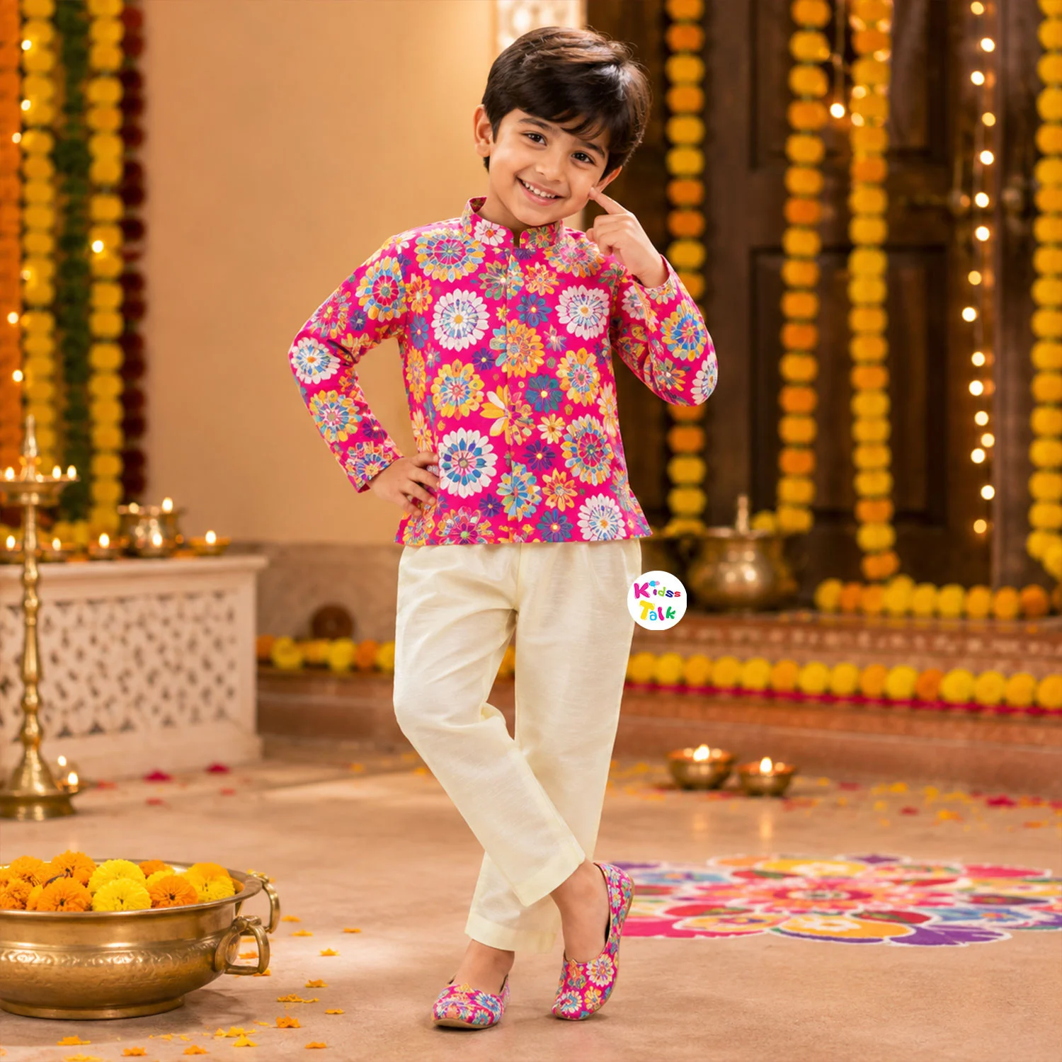 Royal Full Sleeve Embroidered Kurta With Pyjama & Dhoti - Red