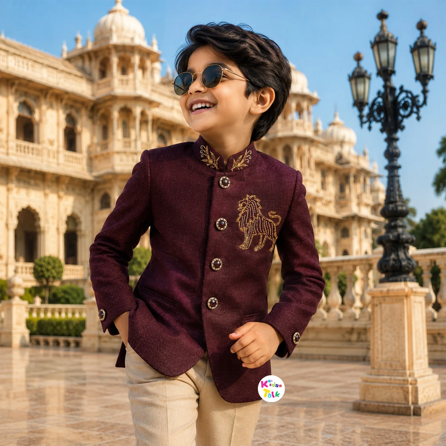 Poly Blend Full Sleeve Sherwani With Zardhosi Work - Maroon