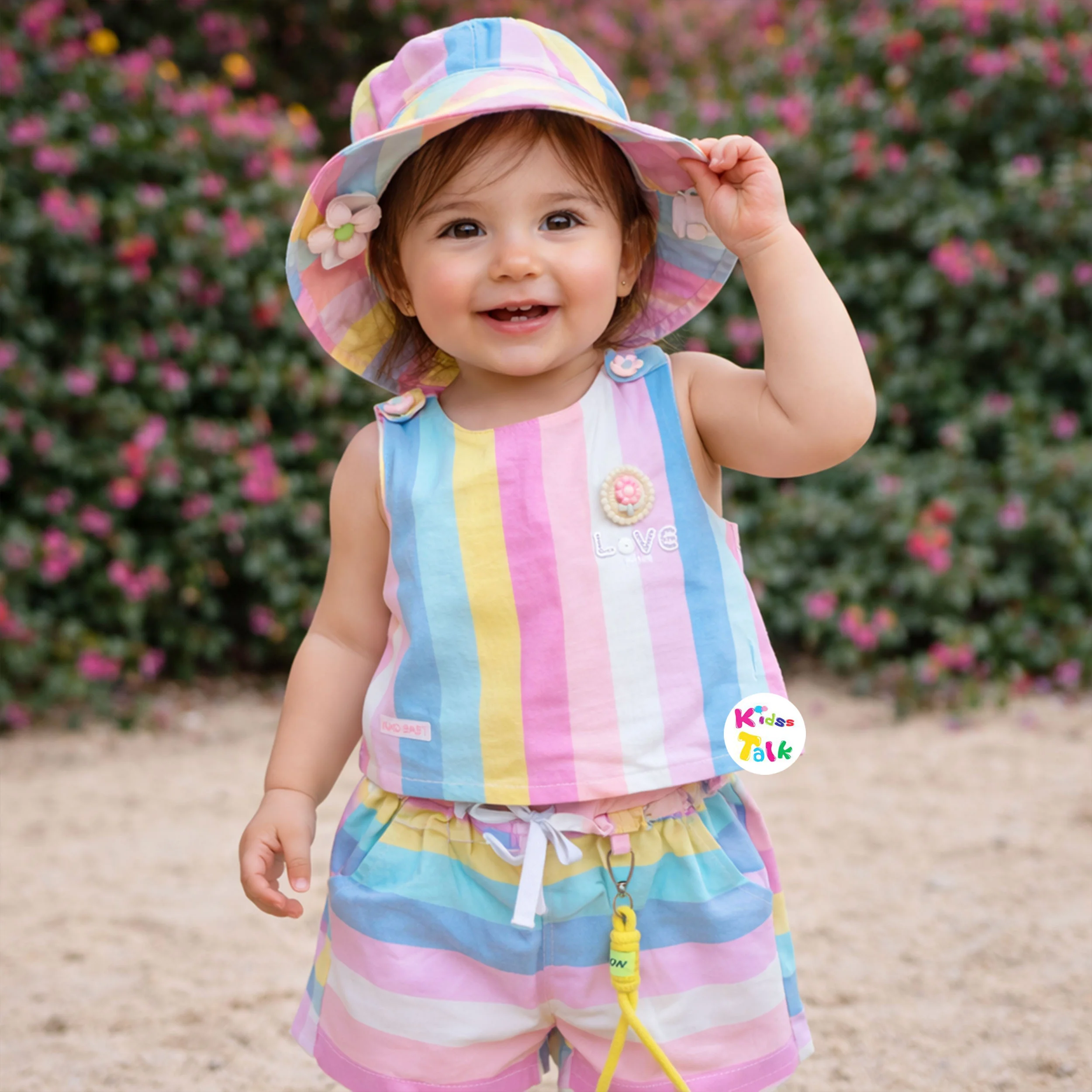 Cotton Sleeveless Top With Cute Patch Work & Half Pant - Multicolour