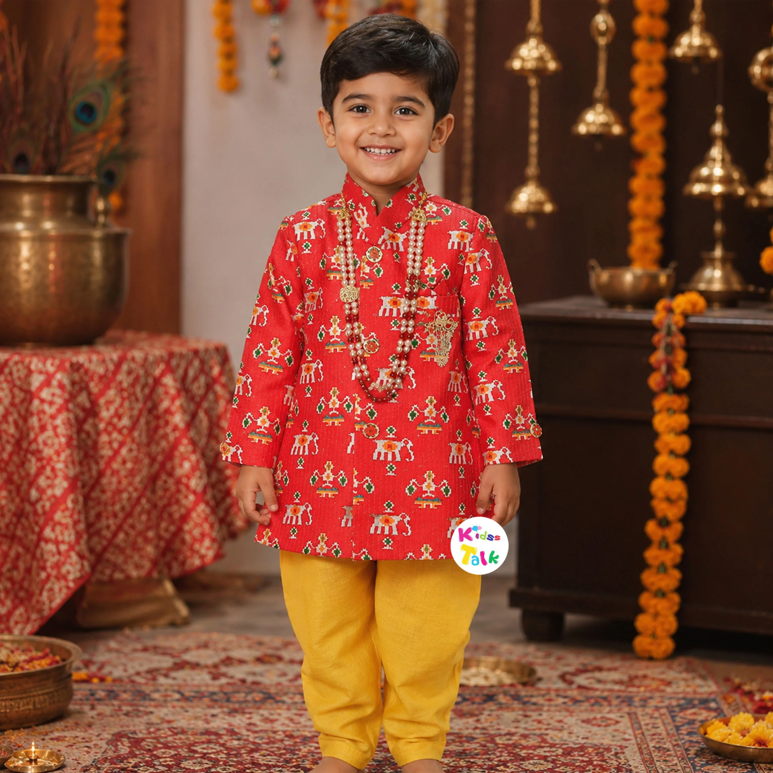 Royal Full Sleeve Sherwani Set With Embroidered - Red
