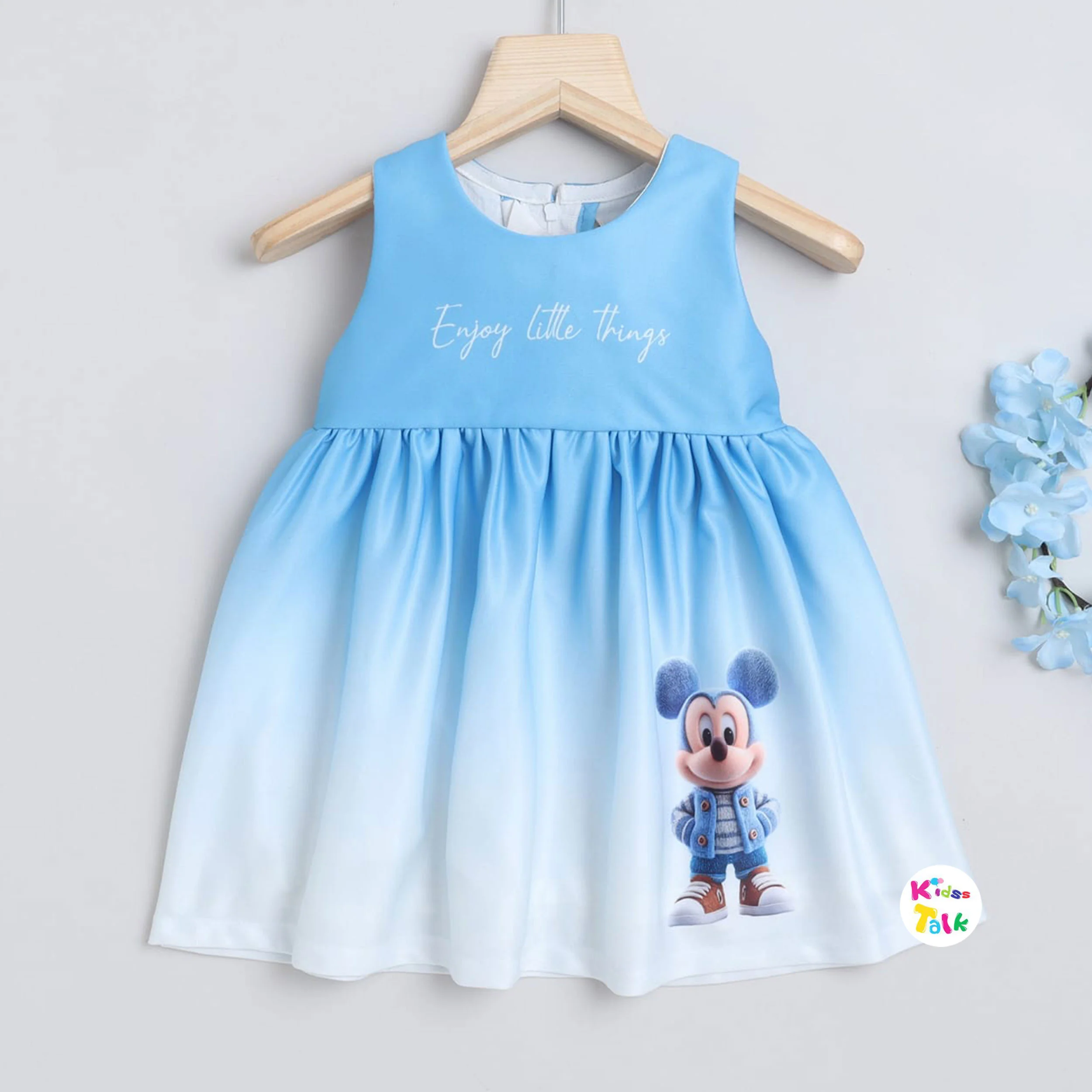 Cute Sleeveless Frock With Character Print - Blue