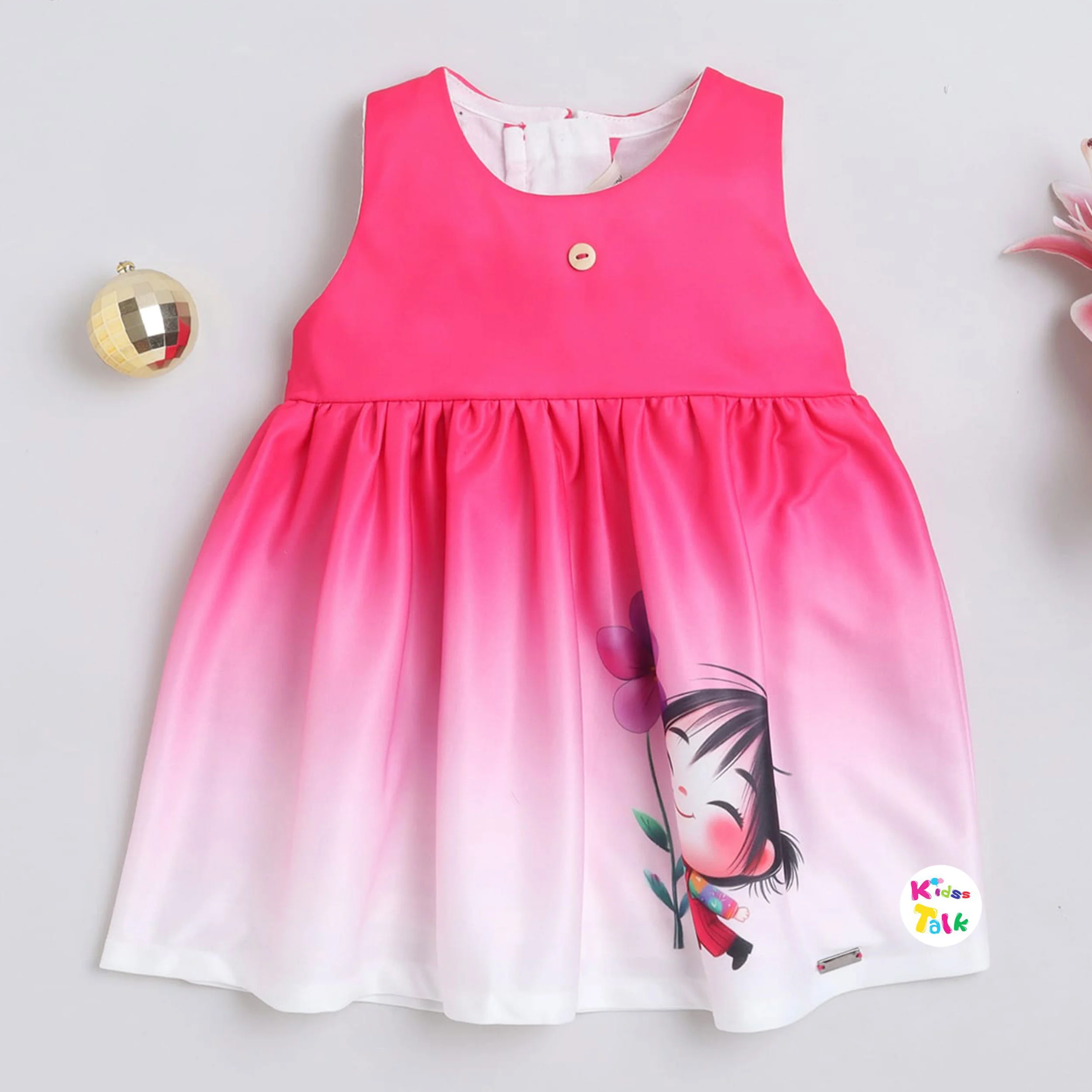 Cute Sleeveless Frock With Character Print - Baby Pink