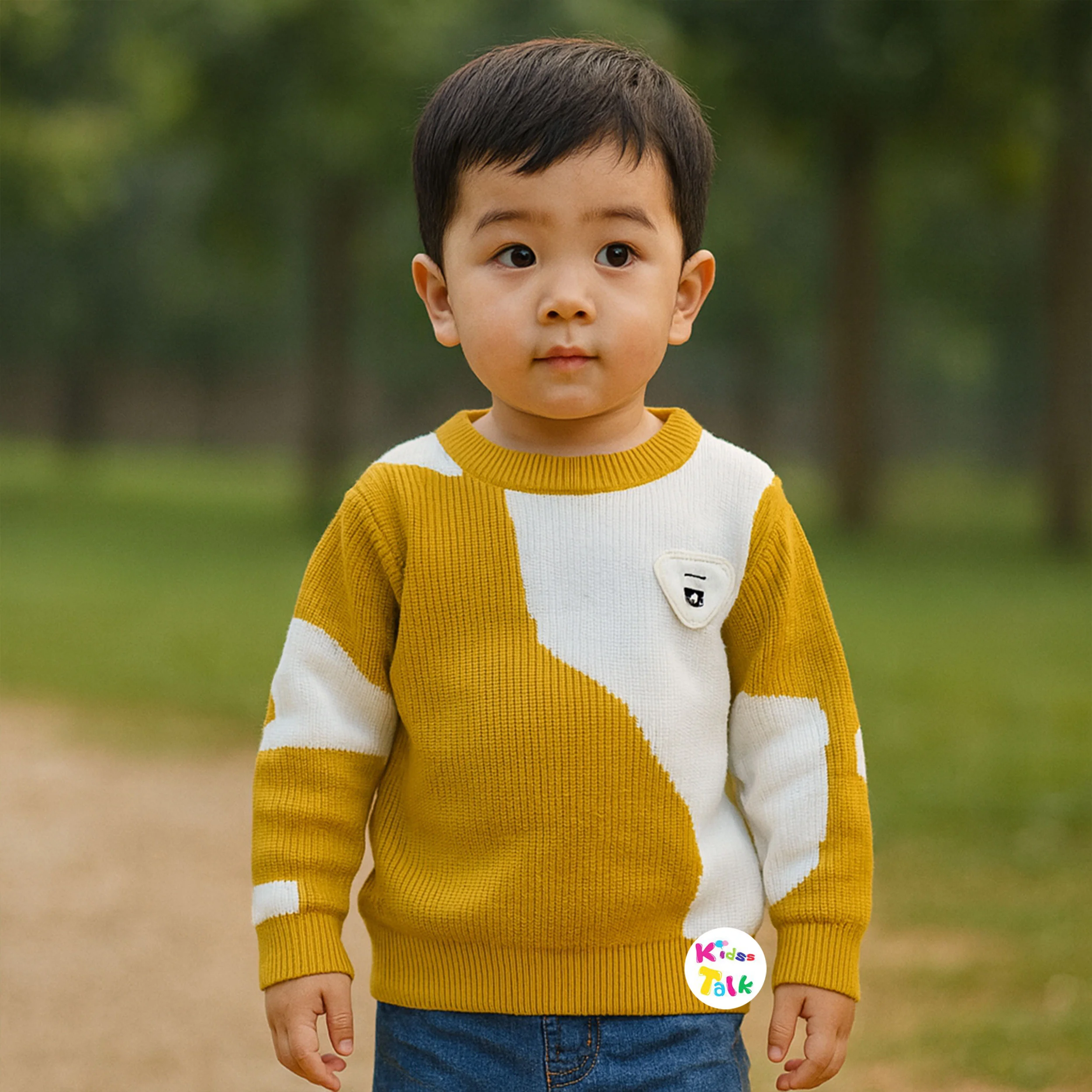 Cotton Knitted Full Sleeve T-shirt With Cute Printed - Mustard