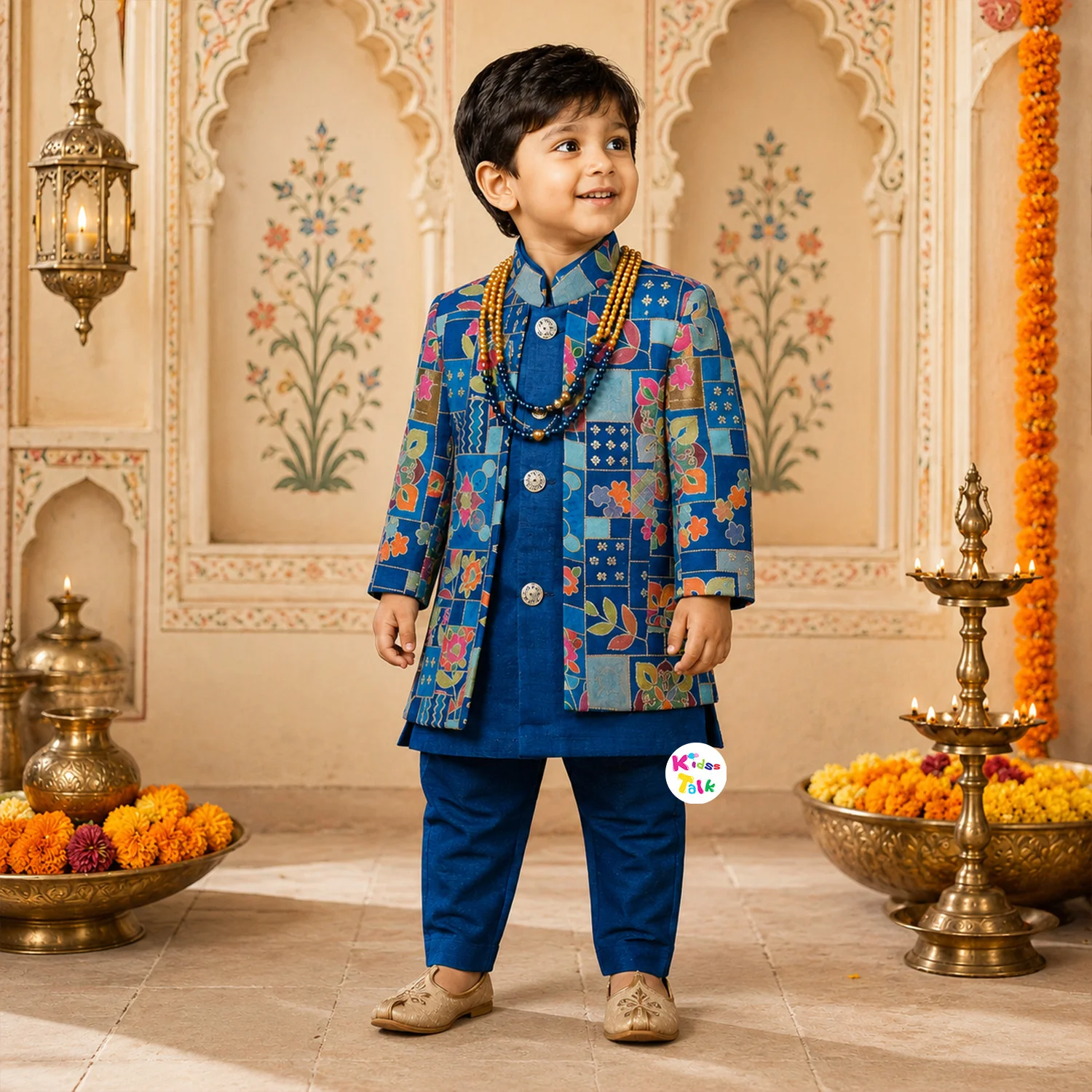 Royal Full Sleeve Sherwani Set With Embroidery - Yellow