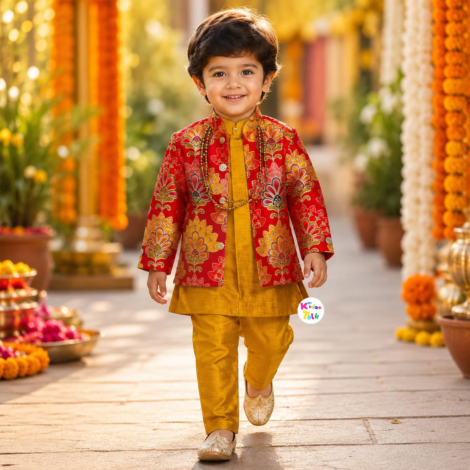 Royal Full Sleeve Sherwani Set With Embroidered - Mustard