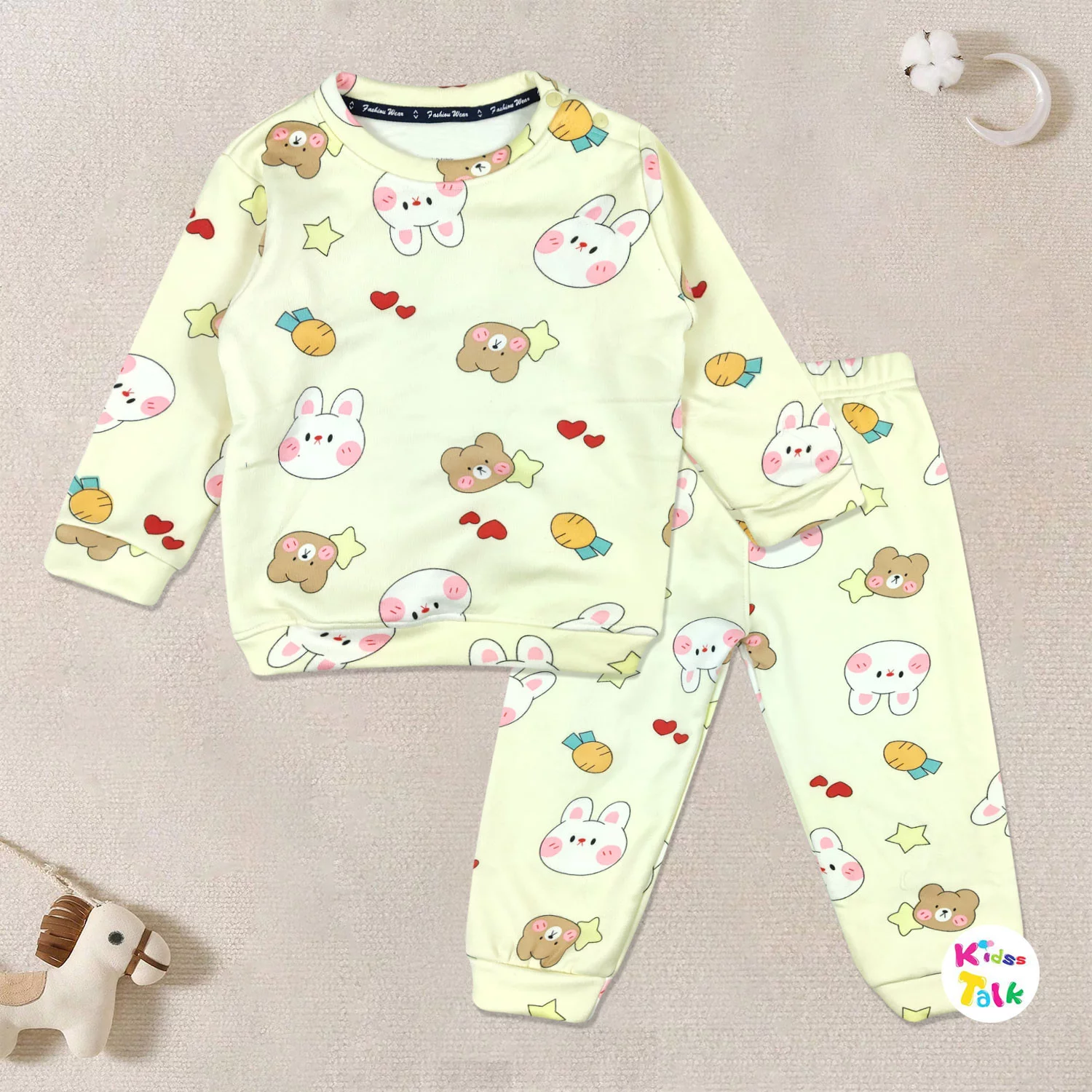 Polyfill Full Sleeve Windcheater Set With Cute Print - Lemon Yelow