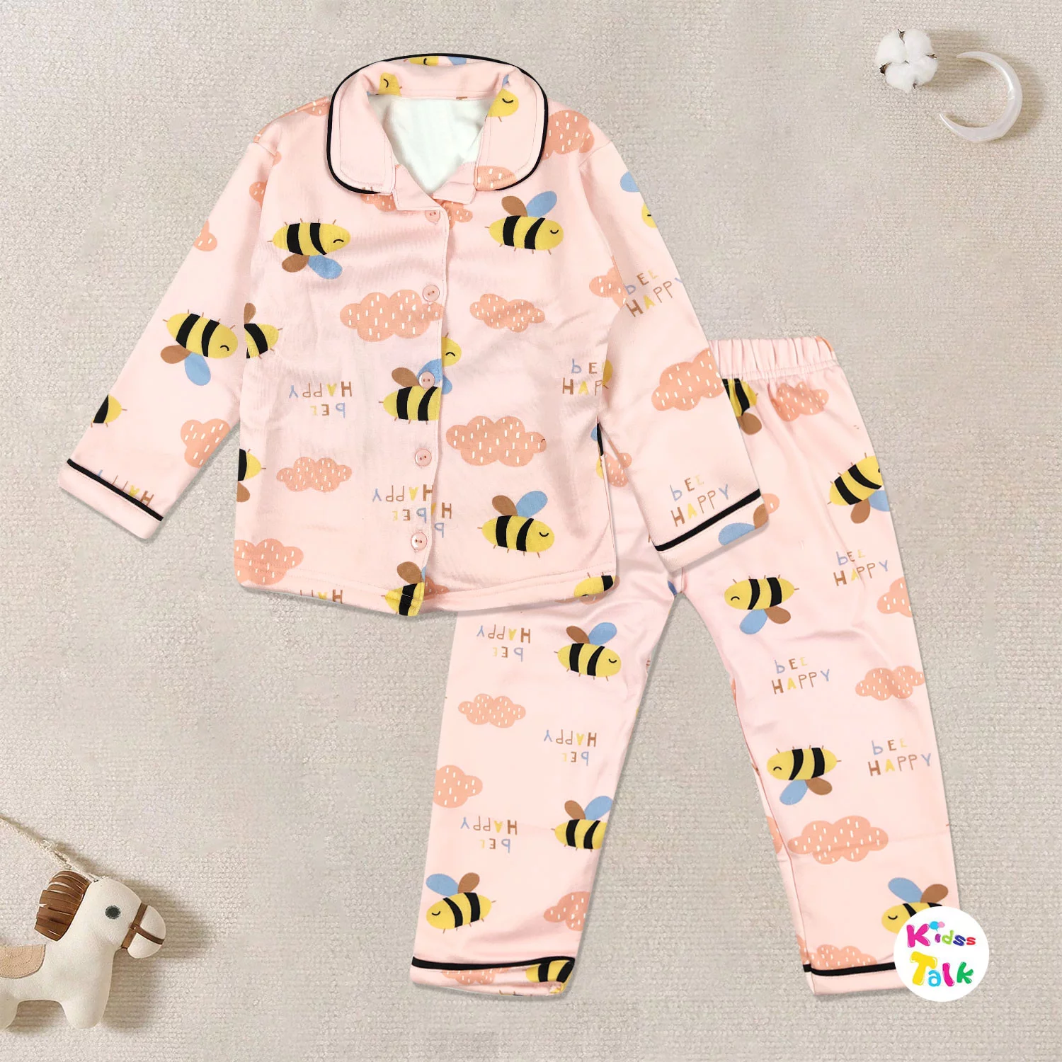 Polyfill Full Sleeve Windcheater Set With Cute Print - Baby Pink