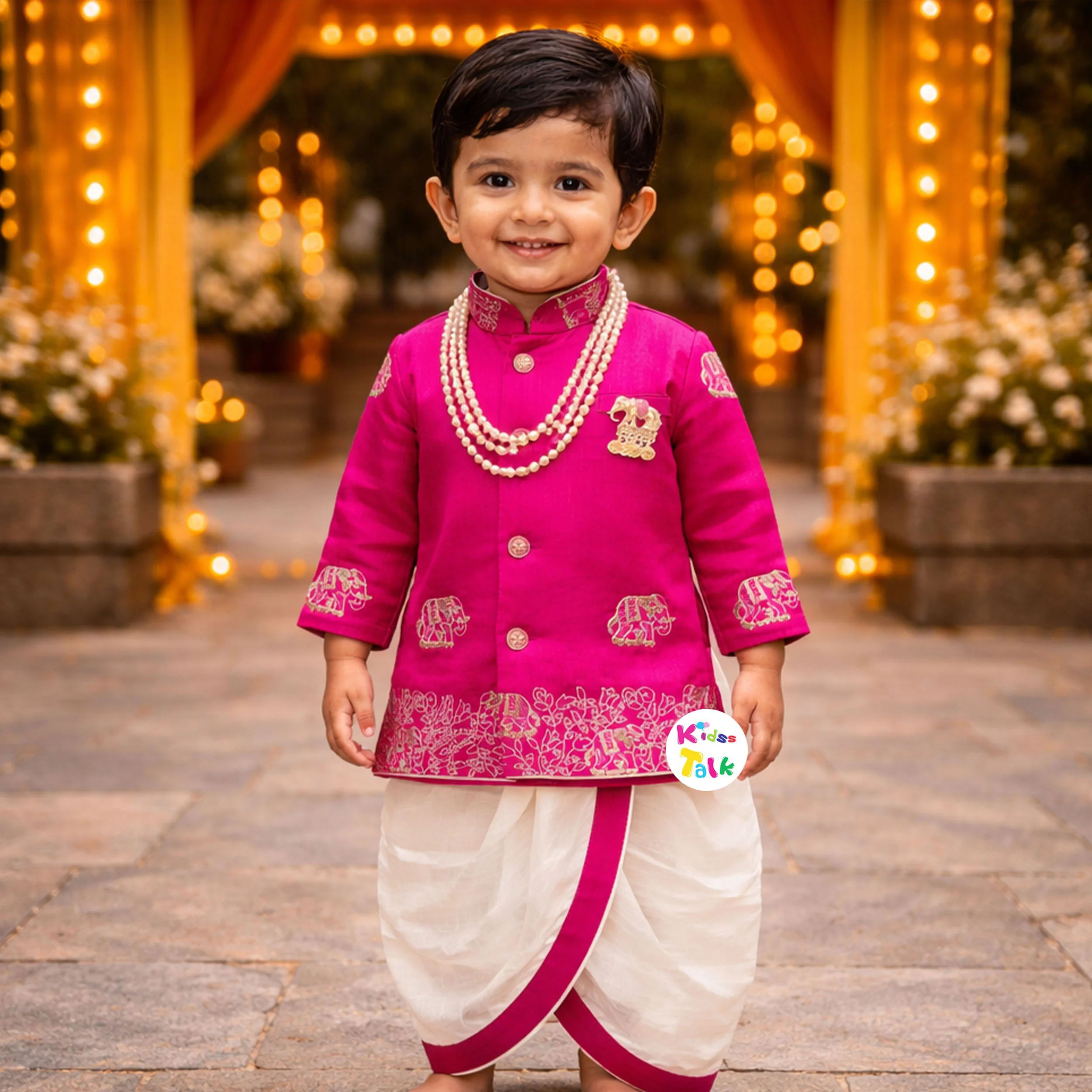 Royal Full Sleeve Embroidered Kurta With Pyjama & Dhoti - Tomato Red