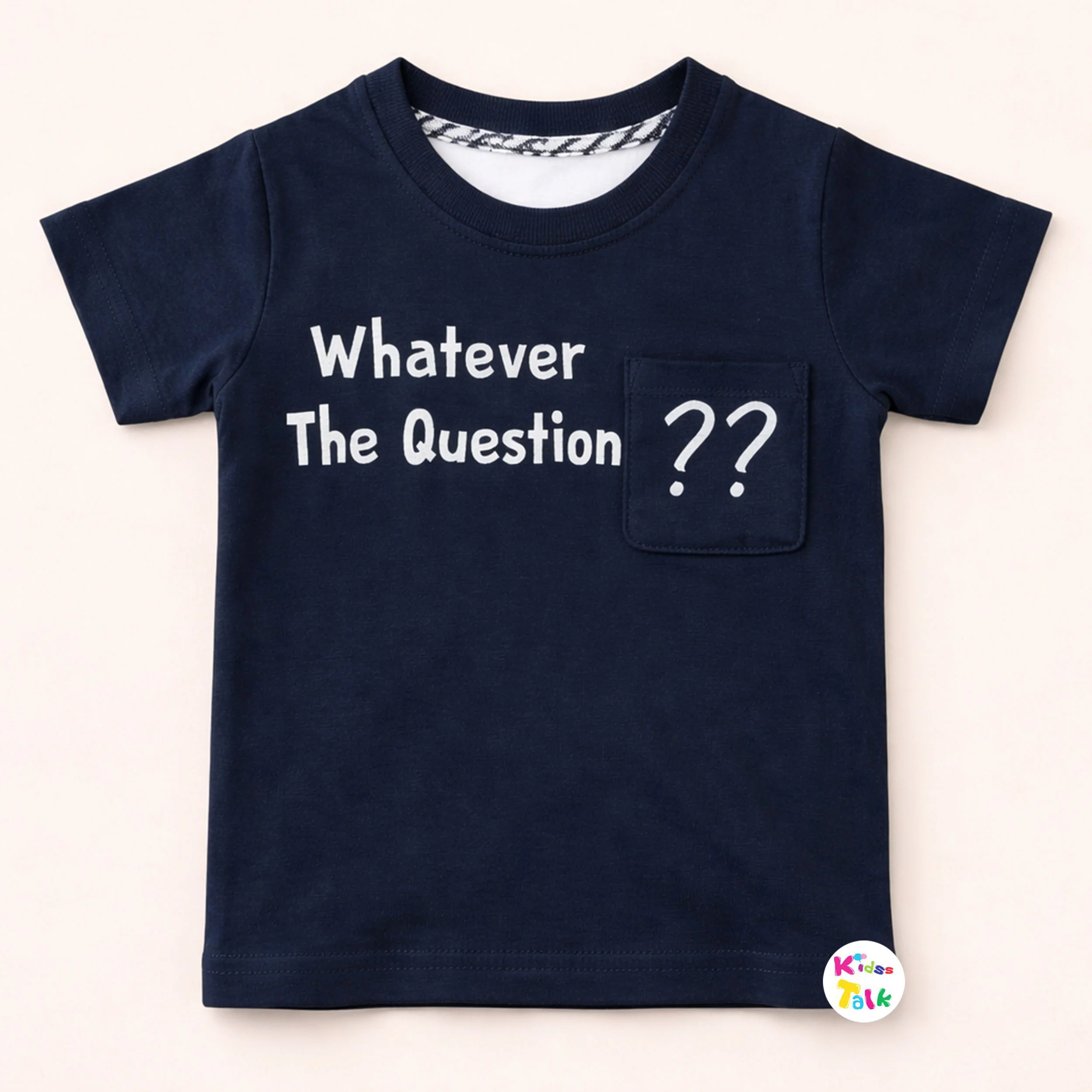 Cotton Knitted Half Sleeve T-shirt With Cute Printed -navy Blue