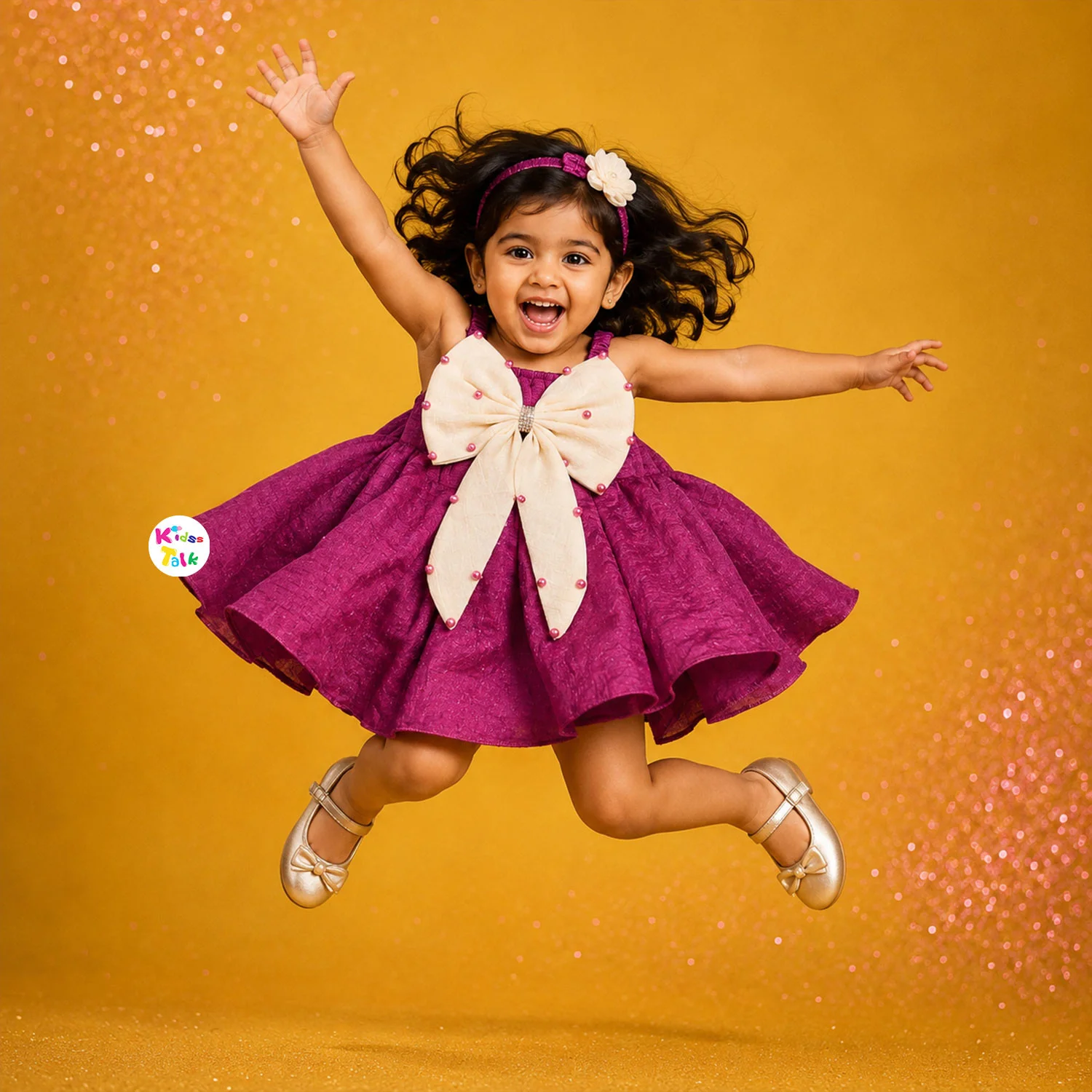 Sequins Sleeveless Party Frock With Bow Applique - Pink