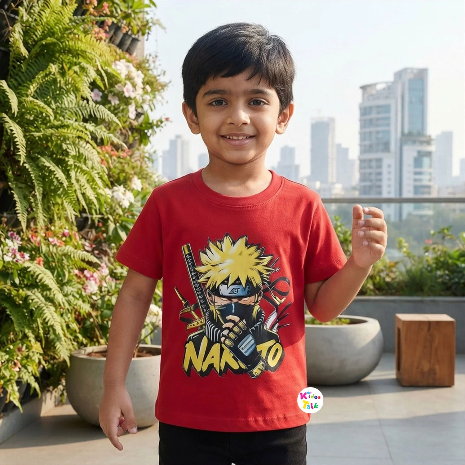 Cotton Knitted Half Sleeve Printed T-shirt - Red