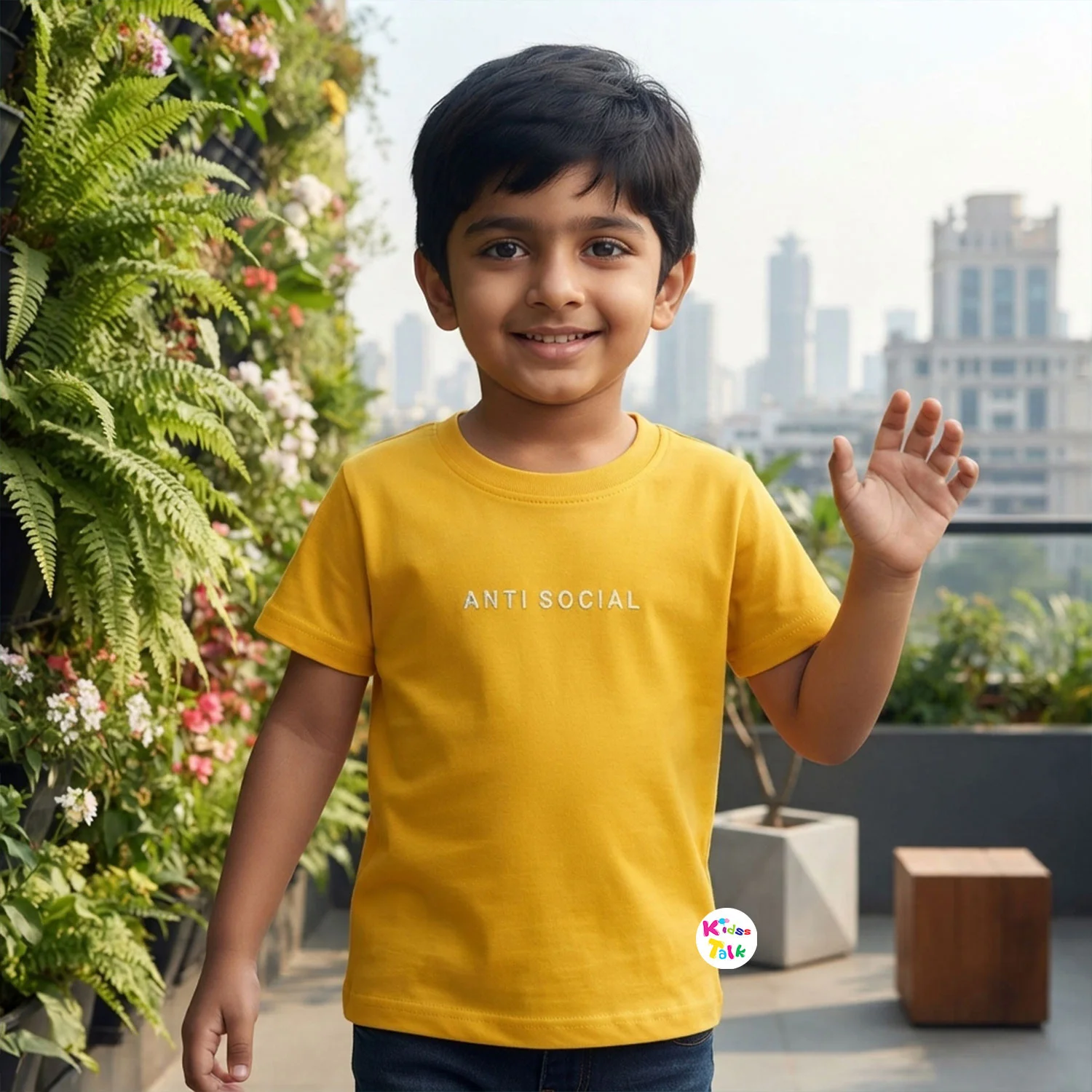 Cotton Knitted Half Sleeve Printed T-shirt - Mustard