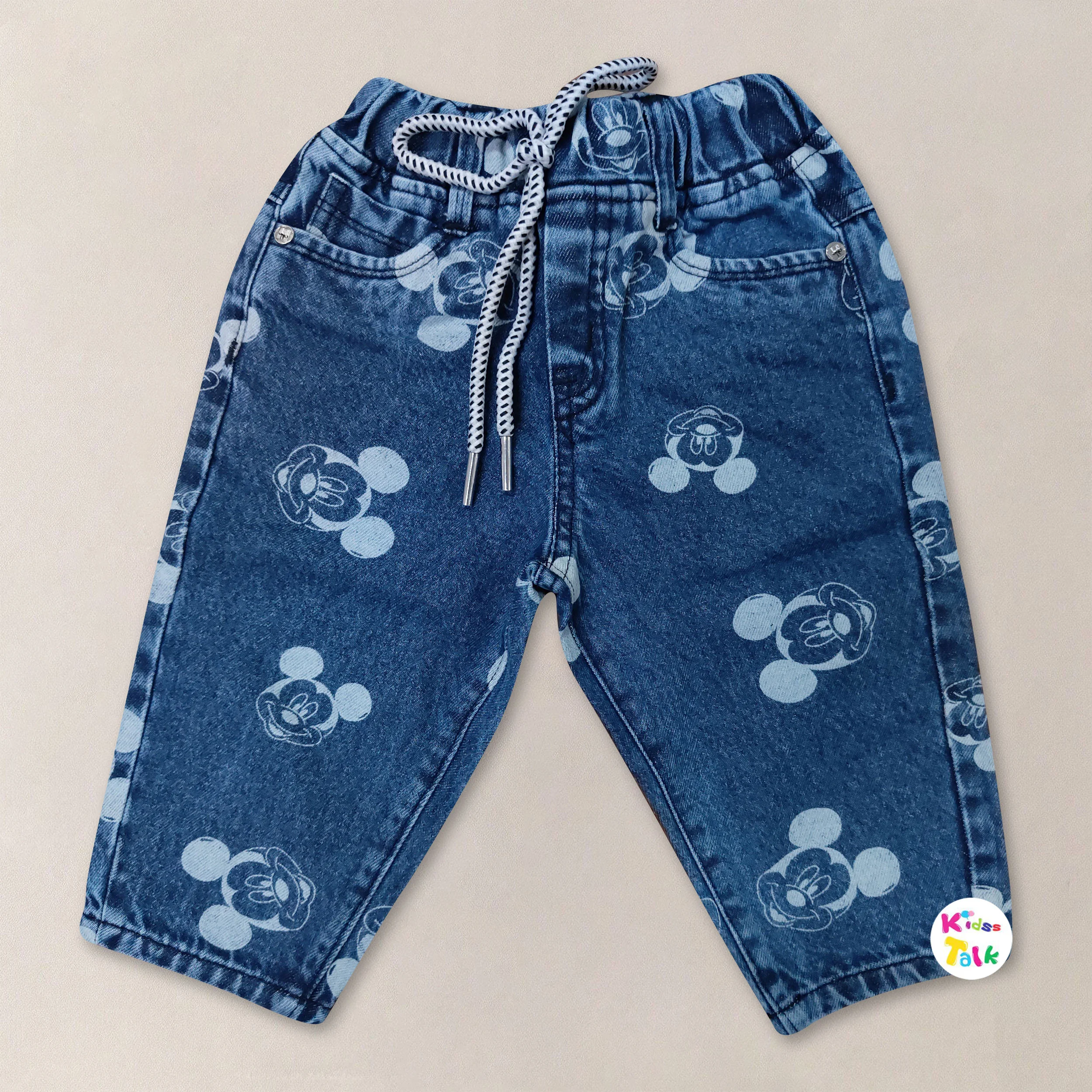 Denim Regular Fit Full Pant With Cute Printed - Ice Blue