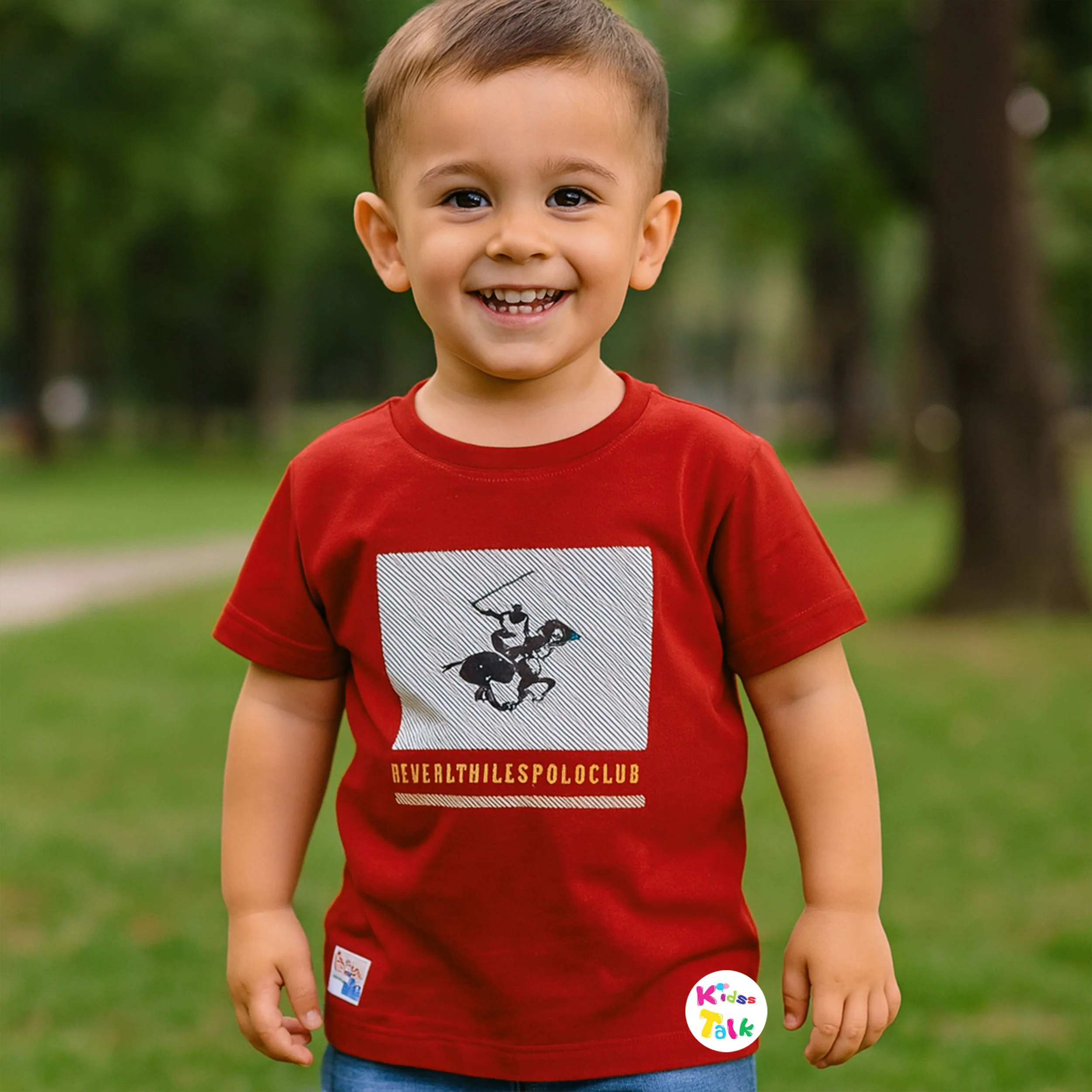 Cotton Knitted Half Sleeve Printed T-shirt - Red