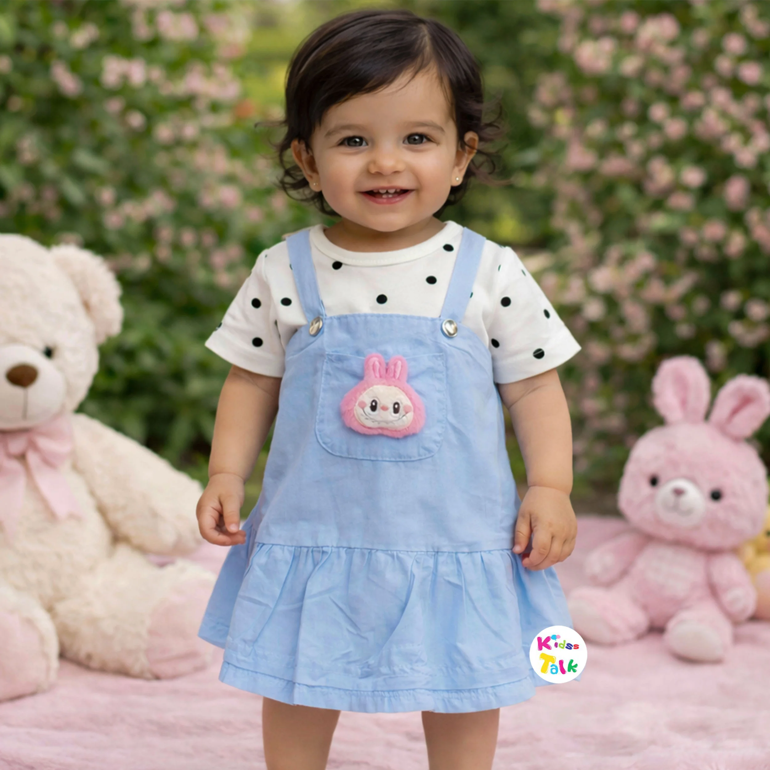 Cute Cotton Half Sleeve Printed Frock- Ice Blue