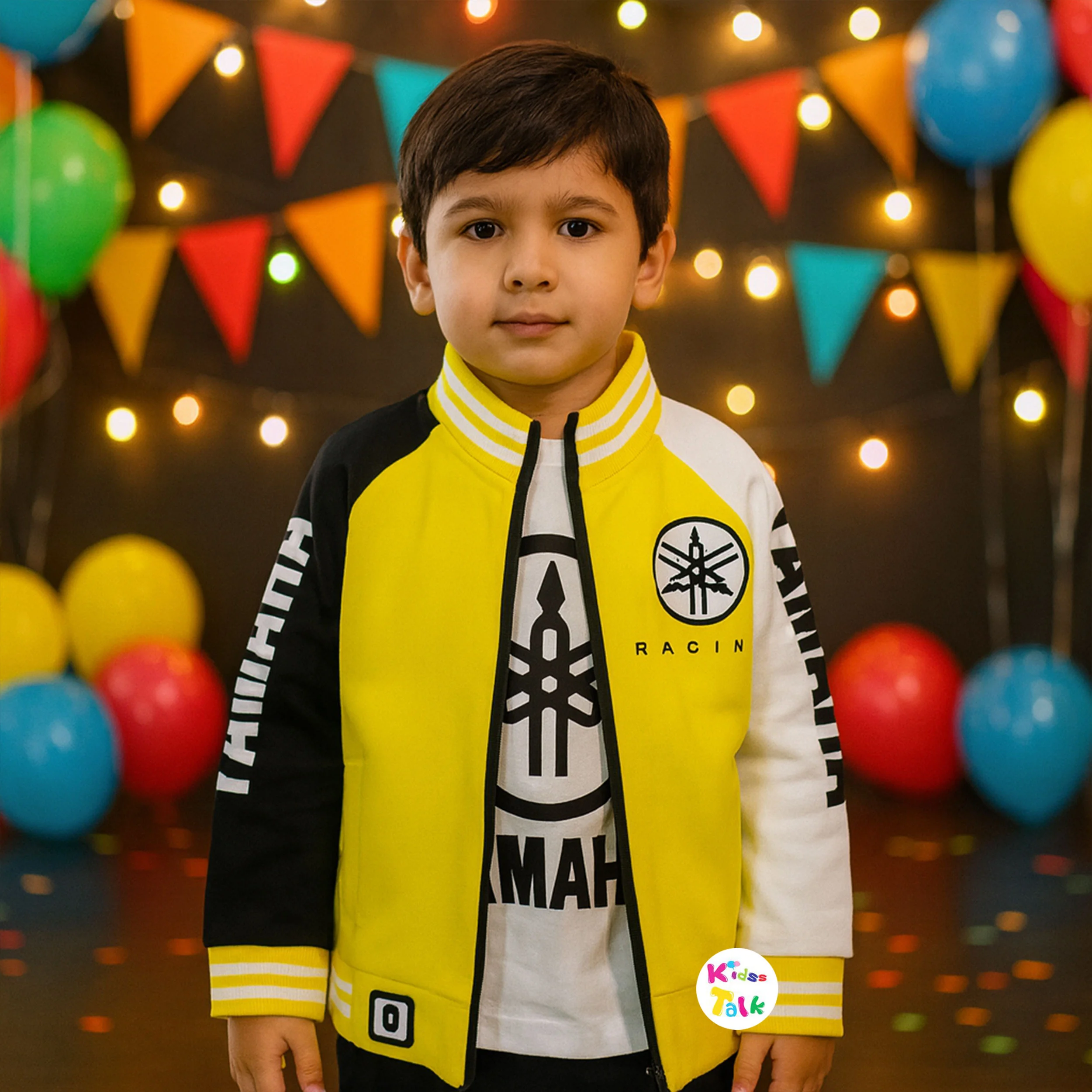 Lycra Full Sleeve Jacket With Printed T-shirt - Lemon Yellow