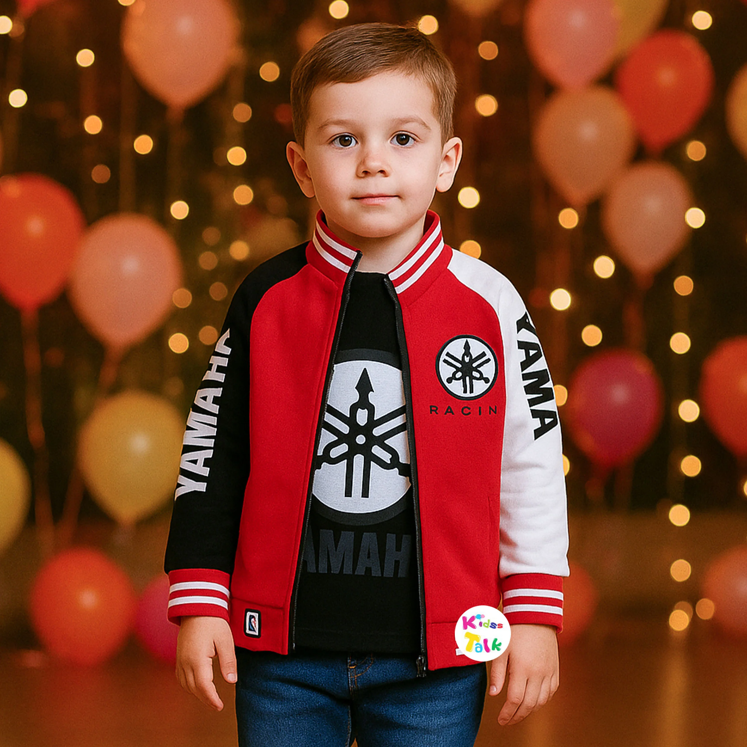 Lycra Full Sleeve Jacket With Printed T-shirt - Red