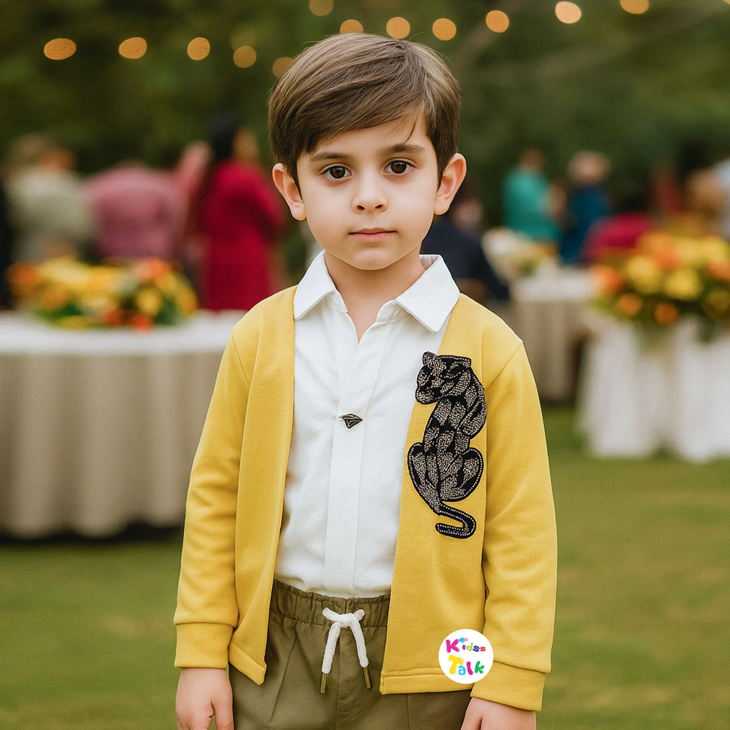 Poly Blend Full Sleeve Jacket With Printed T-shirt - Mustard