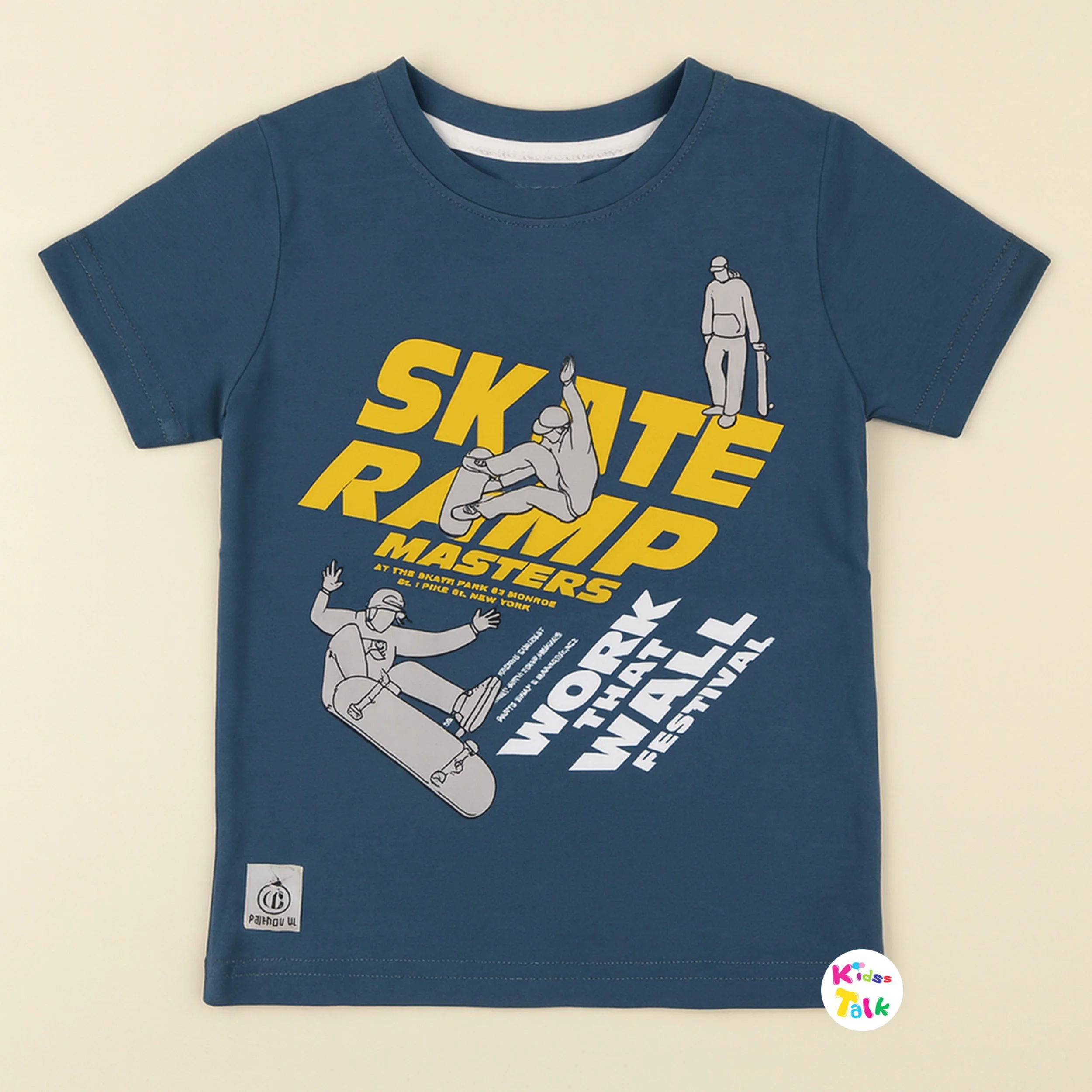 Cotton Knitted Half Sleeve Printed T-shirt - Blue