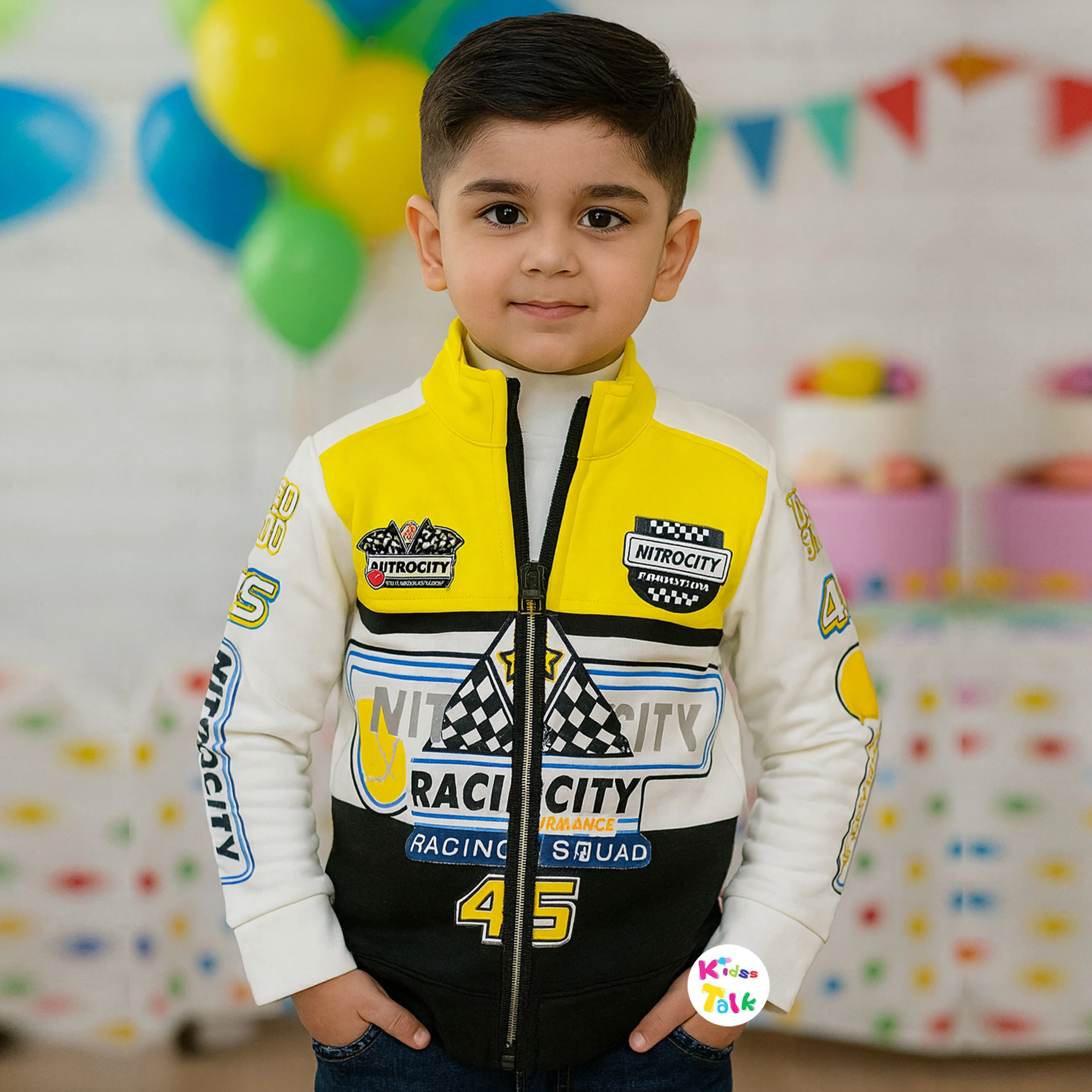 Poly Blend Full Sleeve Jacket With Printed T-shirt - Lemon Yellow