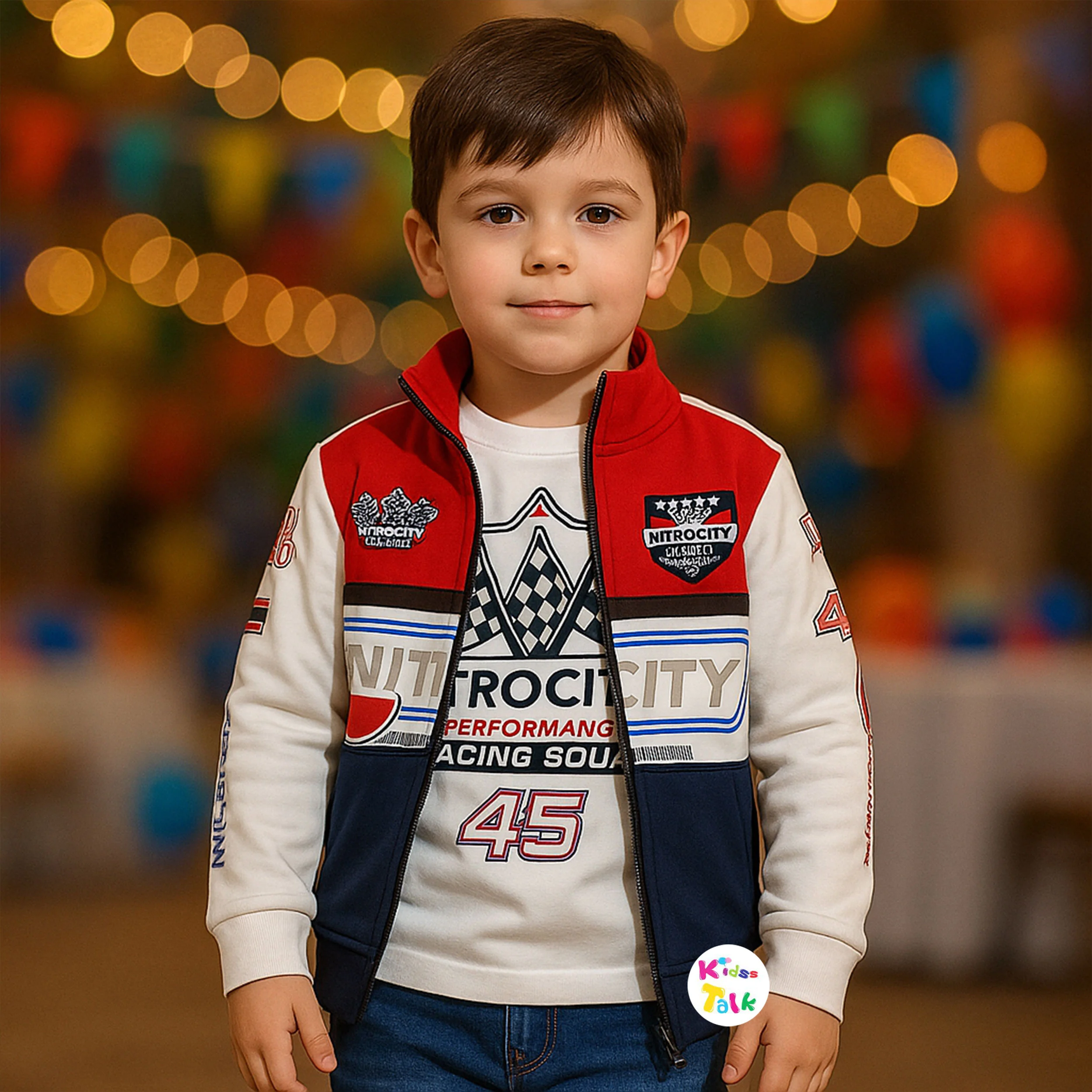 Poly Blend Full Sleeve Jacket With Printed T-shirt - Red