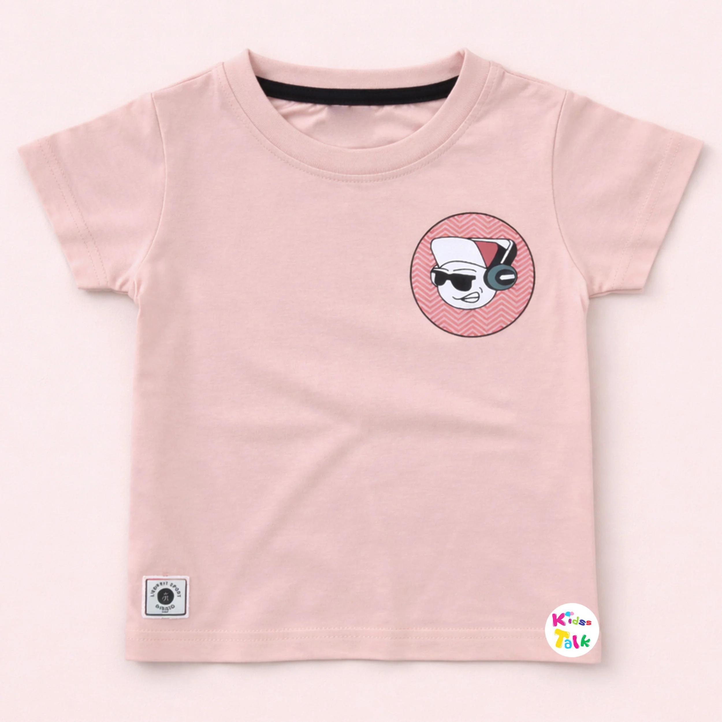 Cotton Knitted Half Sleeve T-shirt With Cute Print - Peach