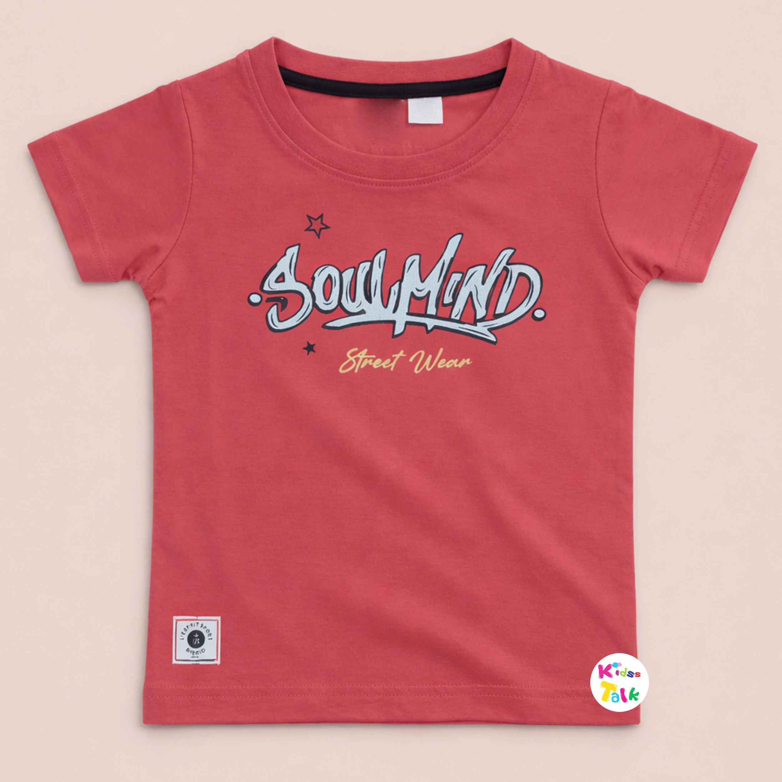 Cotton Knitted Half Sleeve T-shirt With Cute Print - Red