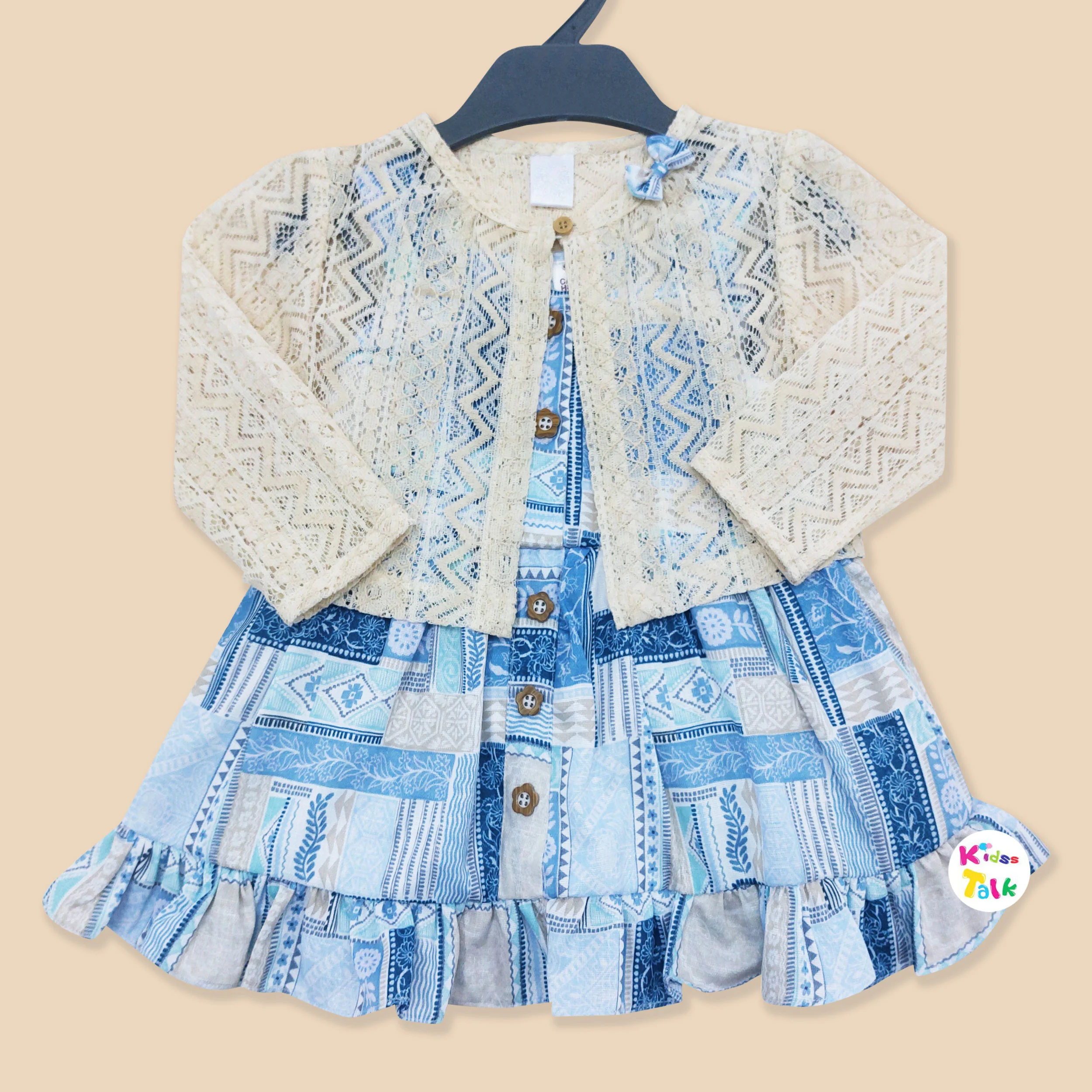 Cotton Full Sleeve Printed Frock - Blue