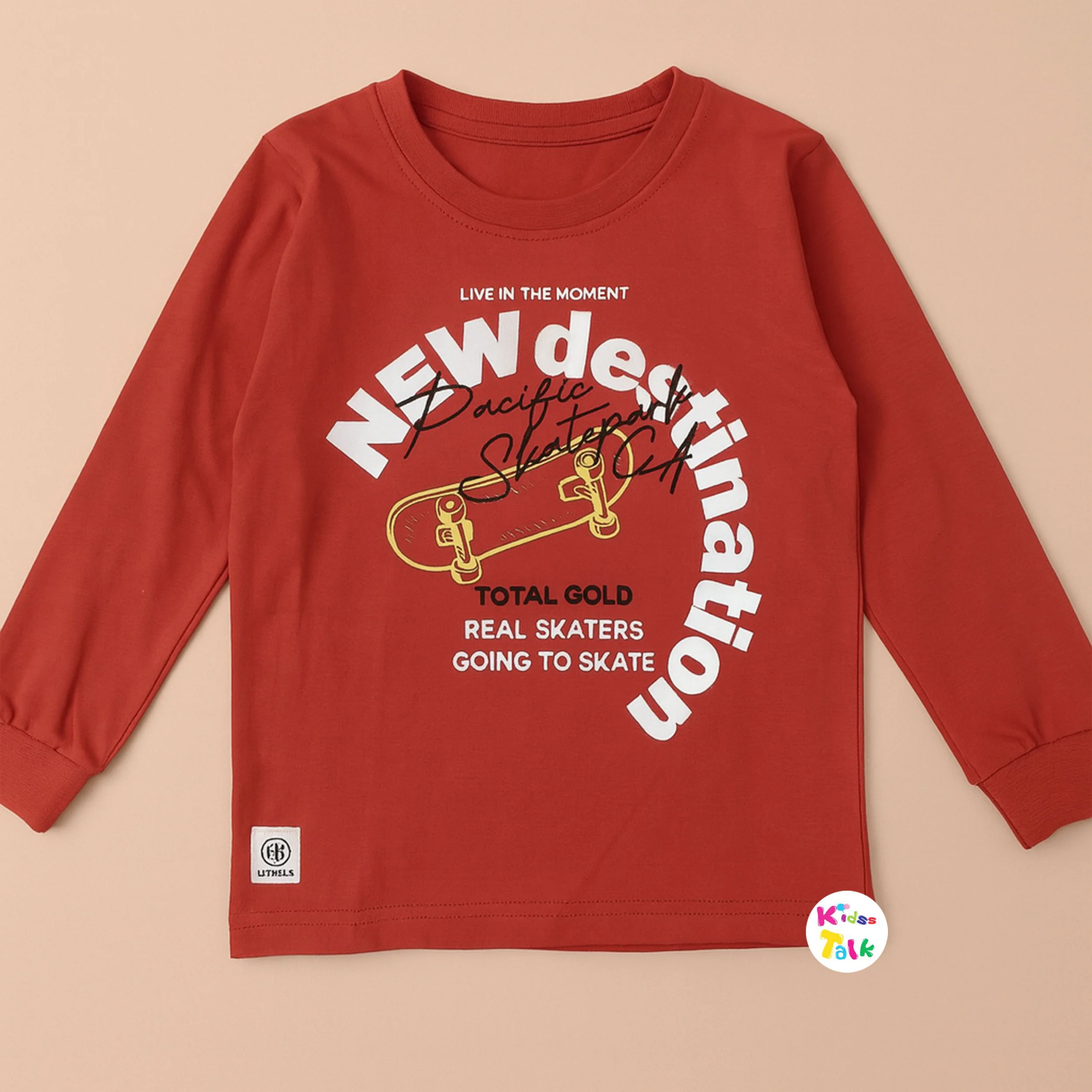 Cotton Knitted Full Sleeve Printed T-shirt - Maroon