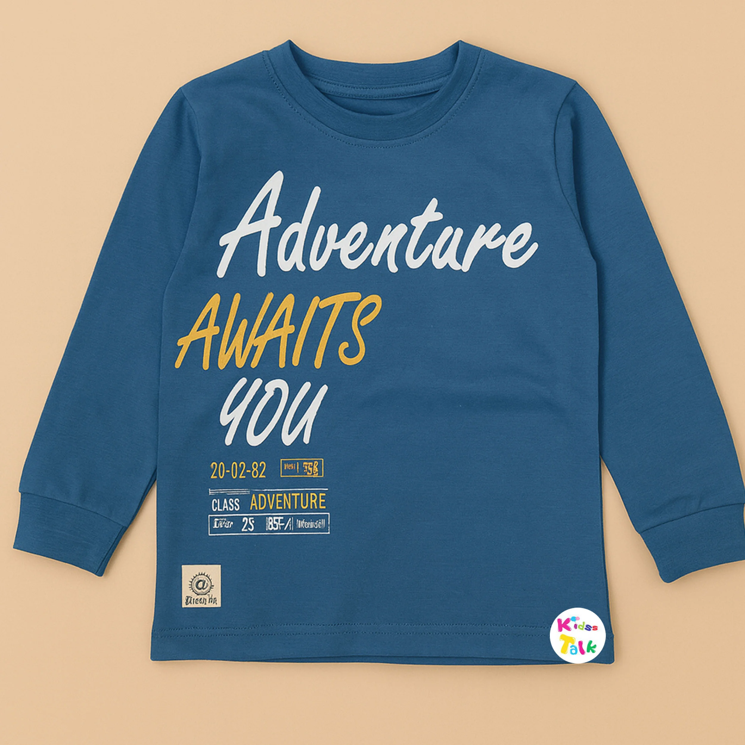 Cotton Knitted Full Sleeve Printed T-shirt - Blue