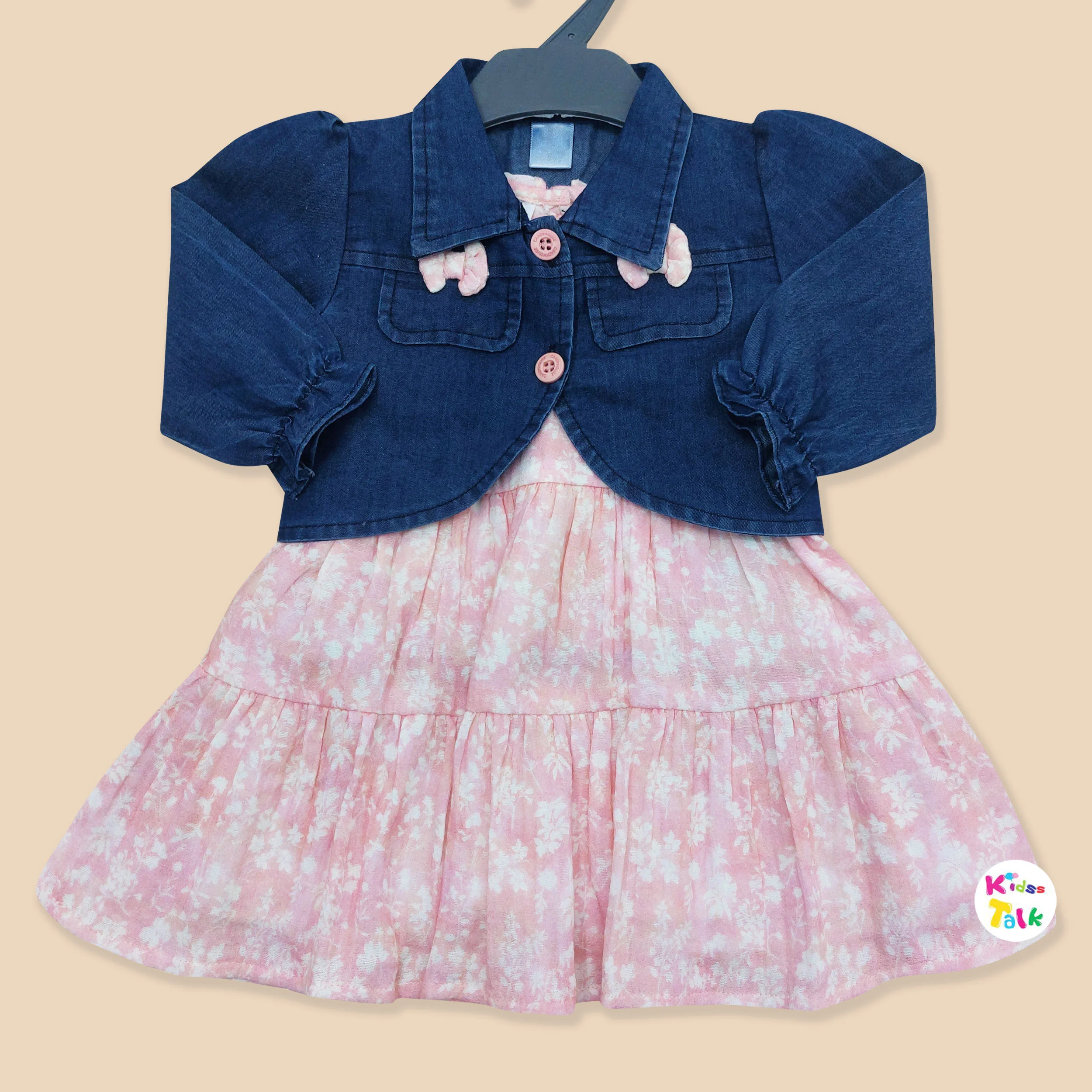 Cotton Half Sleeve Printed Frock - Peach