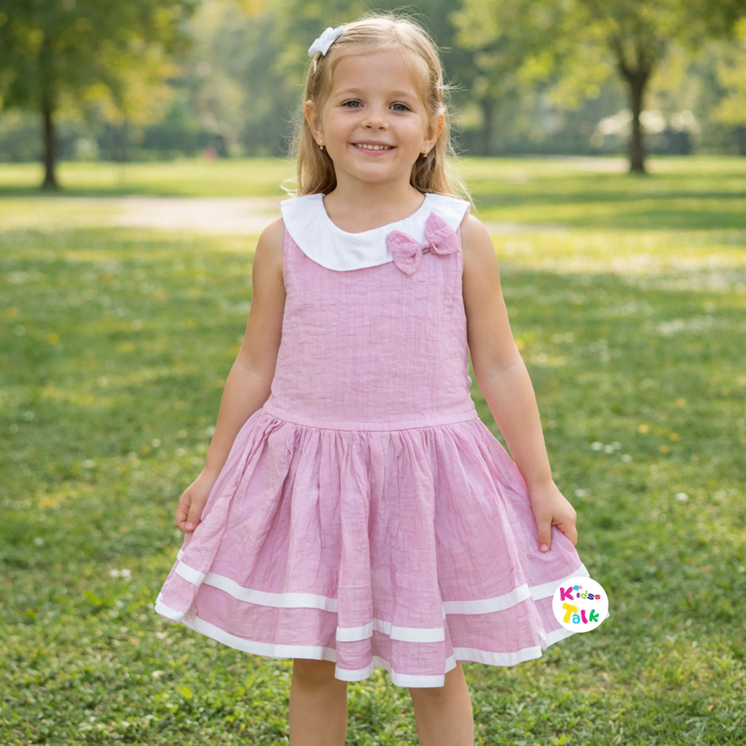 Muslin Sleeveless Cute Bow Frock - Onion Pink
