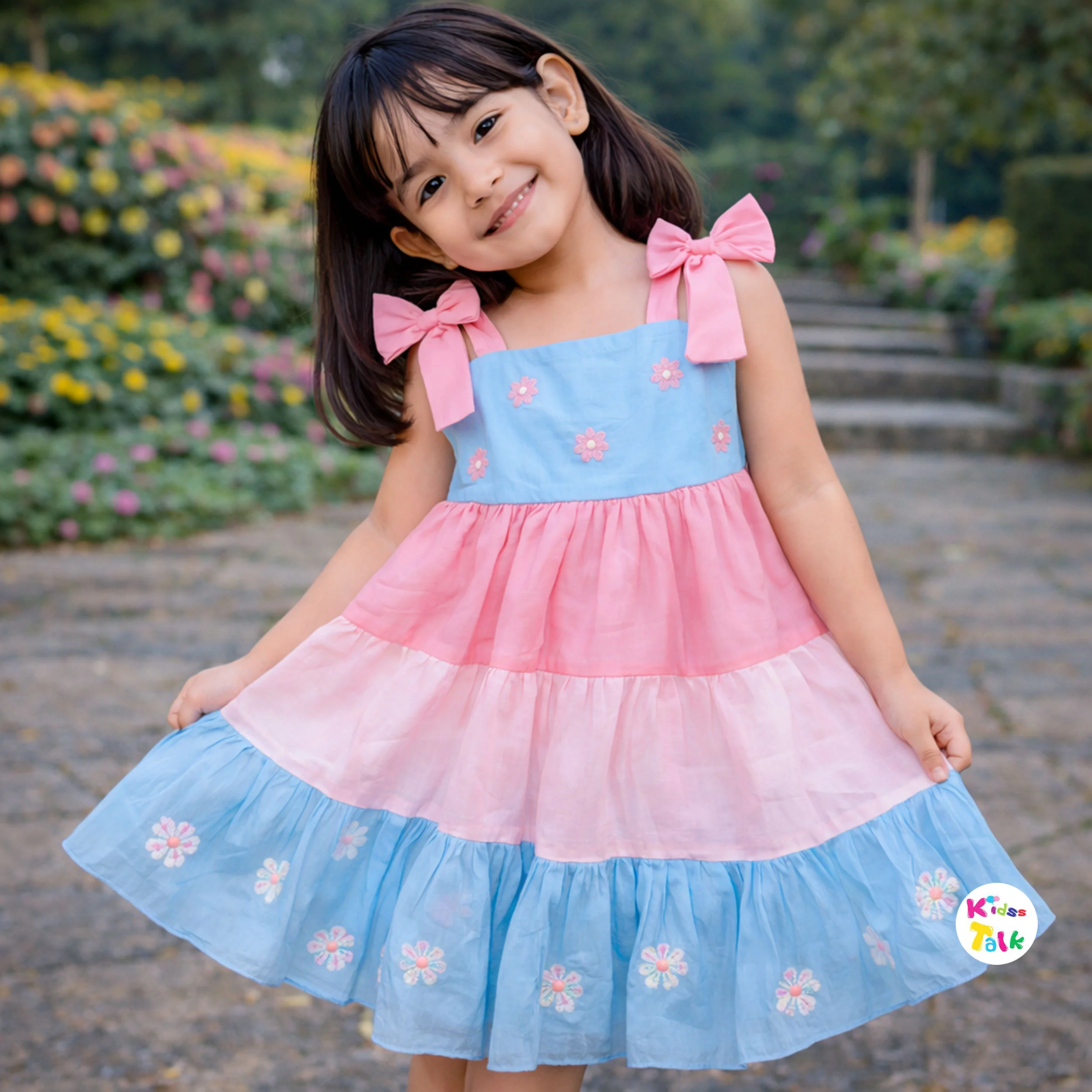 Soft Cotton Sleeveless Frock With Cute Embroidered - Baby Pink